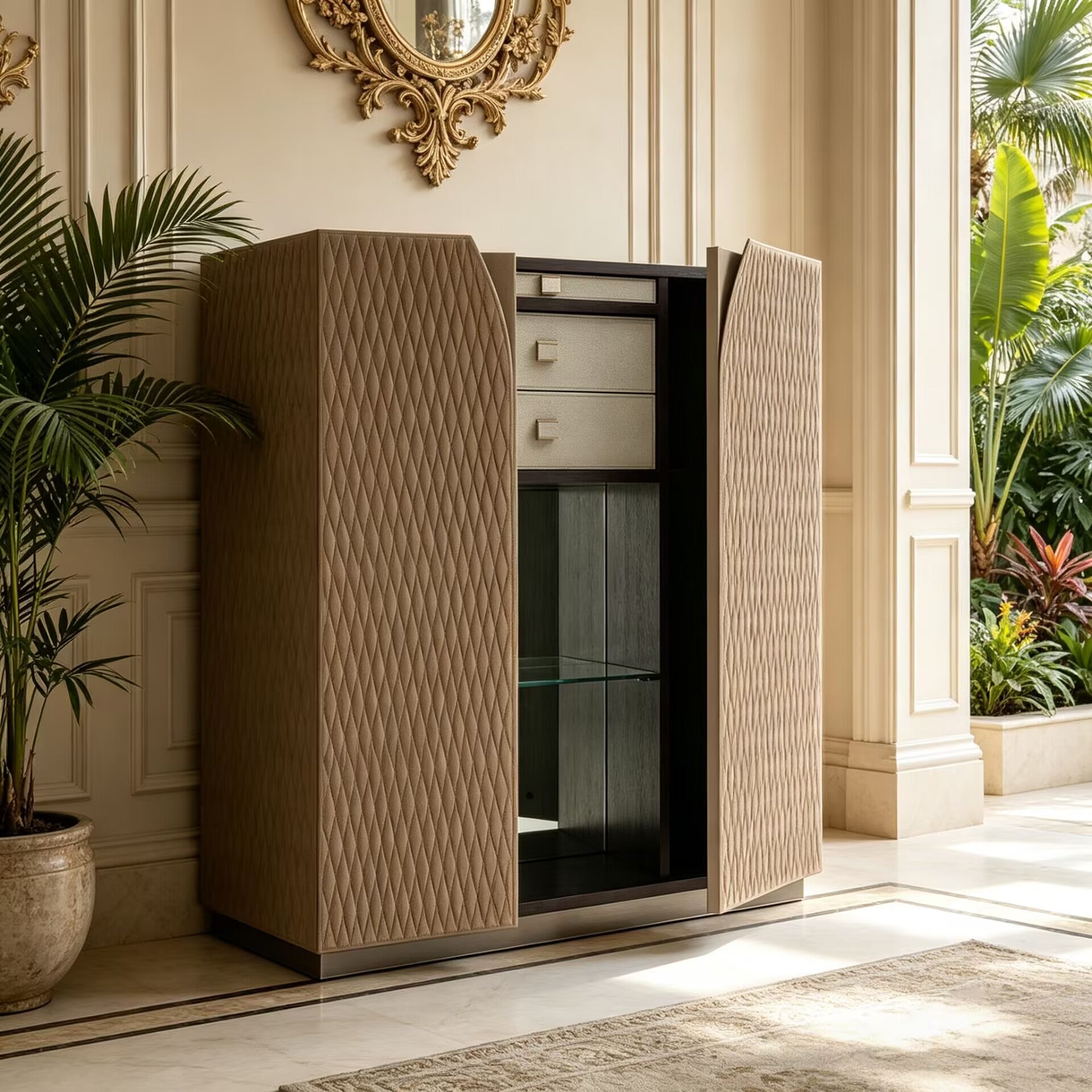 Caiias Mobili Luxurious Villa Living Room Artistic Solid Wood Sideboard