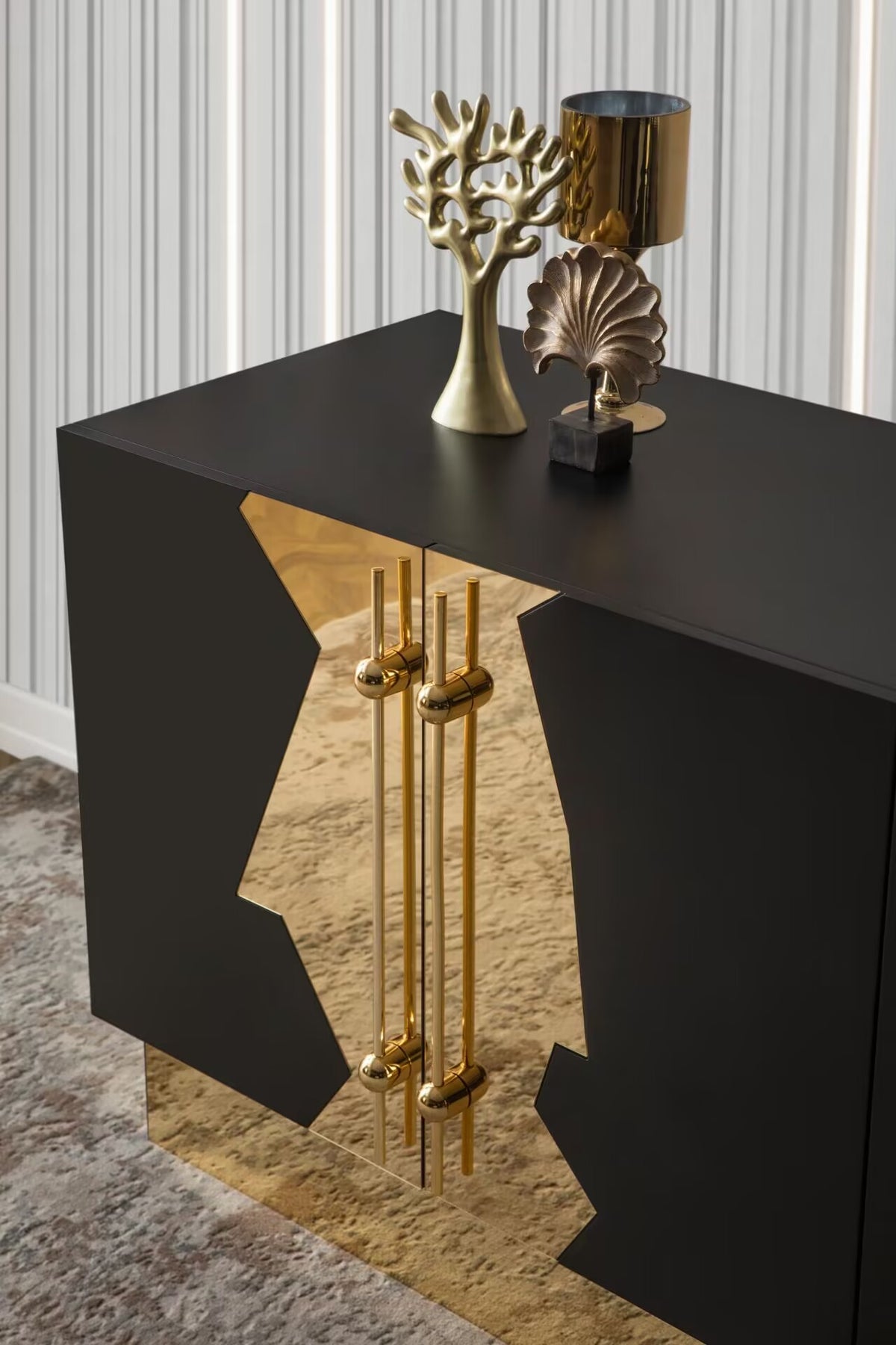 Callista Artistic Minimalist Solid Wood High-End Metal Sideboard