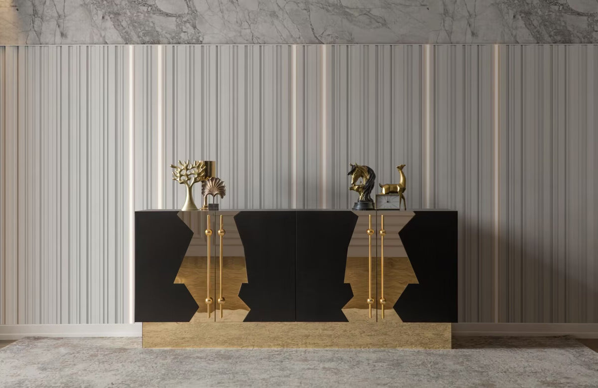 Callista Artistic Minimalist Solid Wood High-End Metal Sideboard