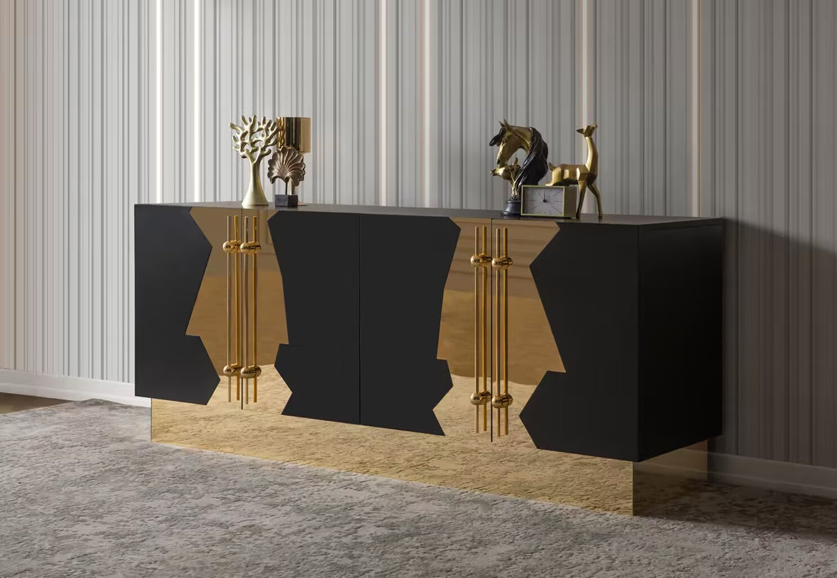 Callista Artistic Minimalist Solid Wood High-End Metal Sideboard