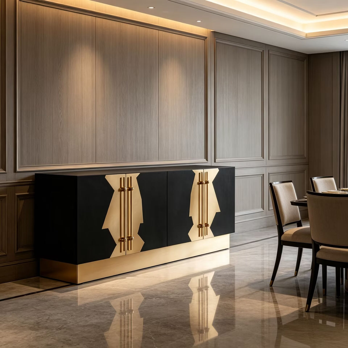 Callista Artistic Minimalist Solid Wood High-End Metal Sideboard