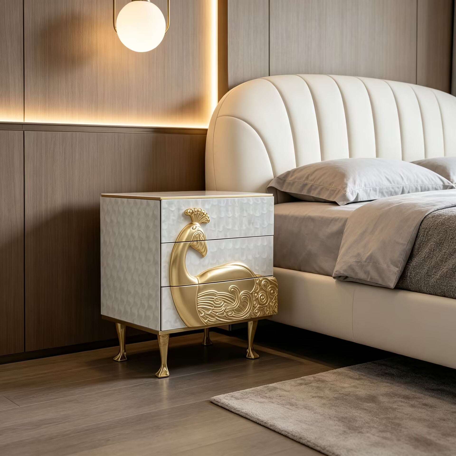 Camilia Modern Art Metal Engraving Luxurious Fritillaria Nightstand