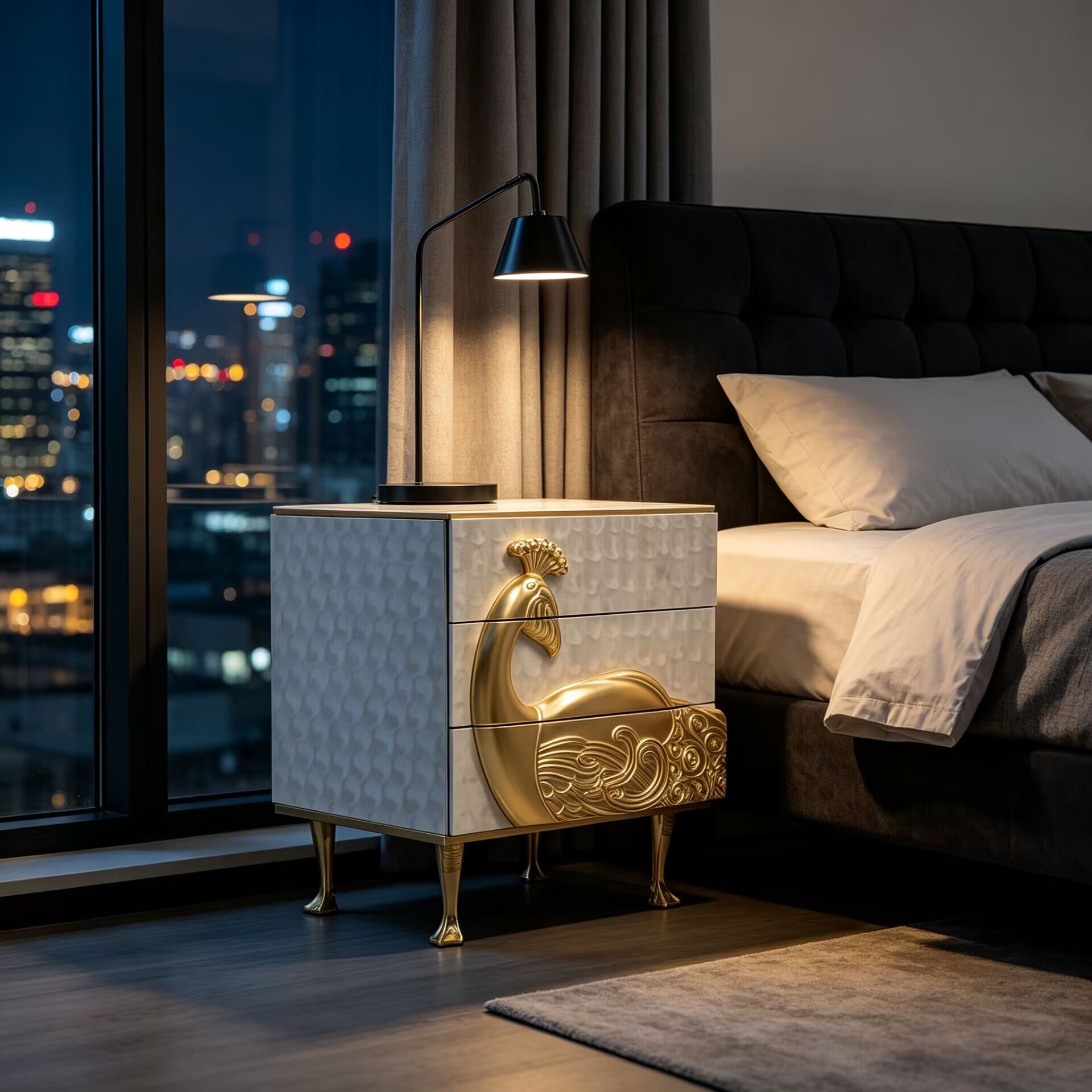 Camilia Modern Art Metal Engraving Luxurious Fritillaria Nightstand