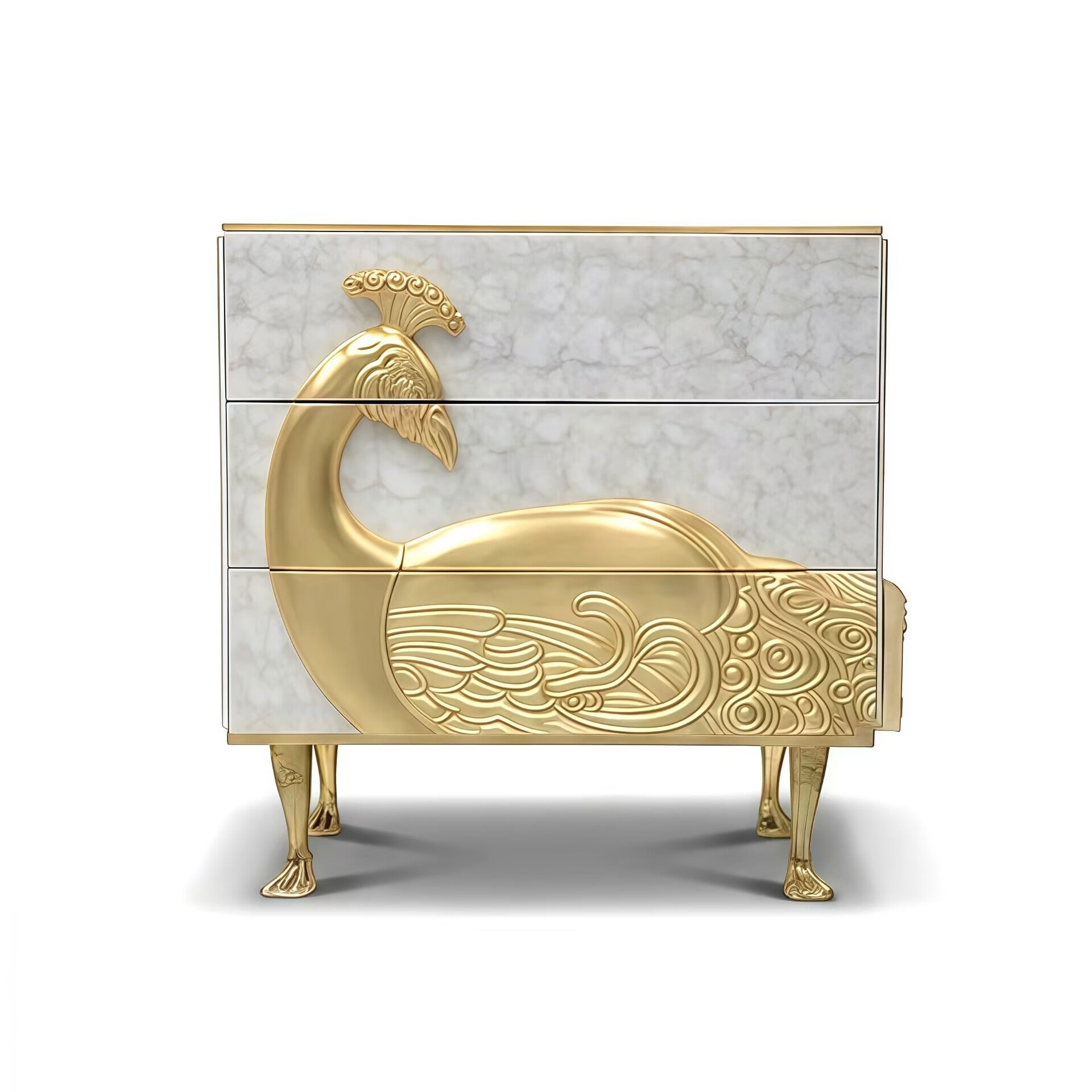 Camilia Modern Art Metal Engraving Luxurious Fritillaria Nightstand