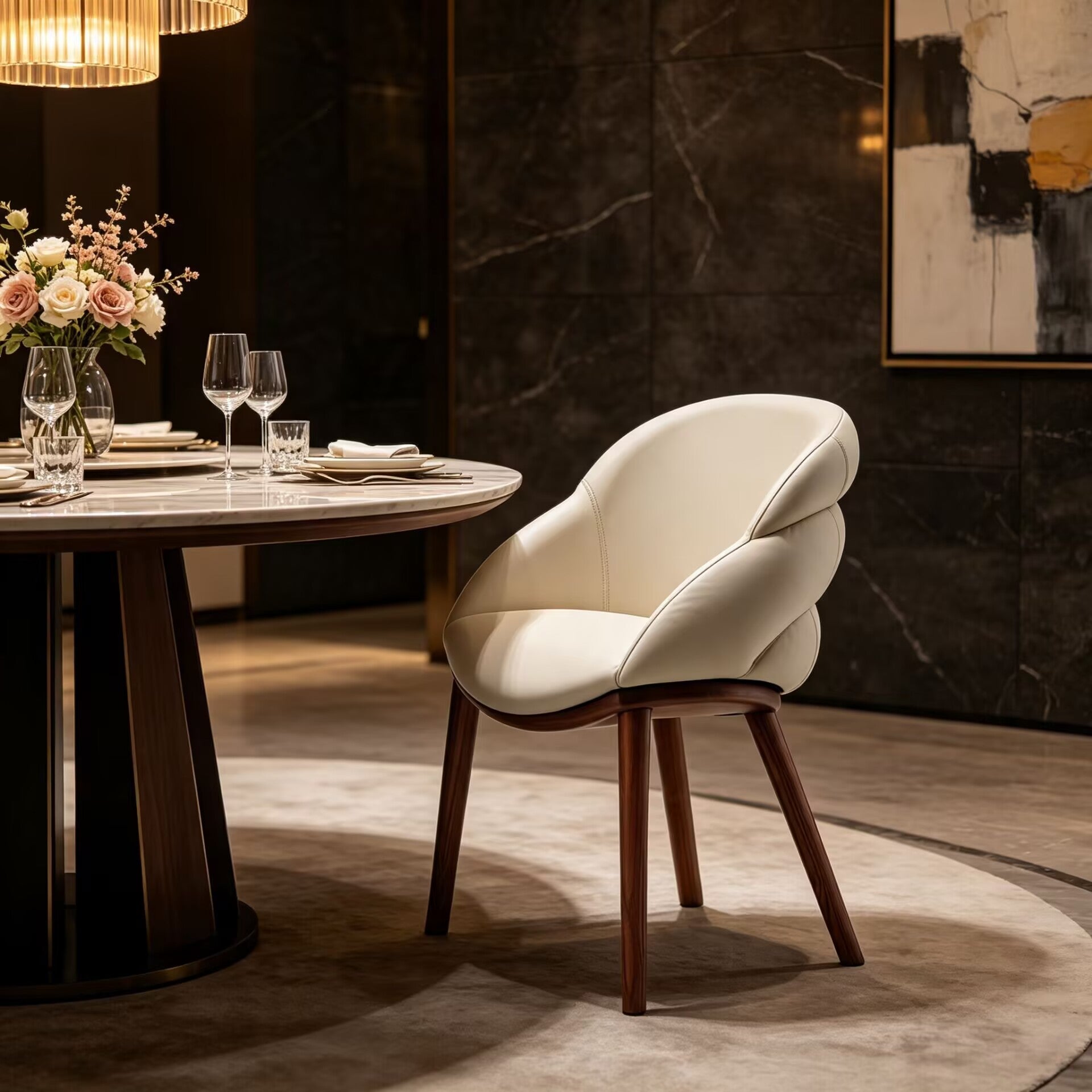 Camilla Designer Minimalist Solid Wood Artistic Fabric Dining Chair