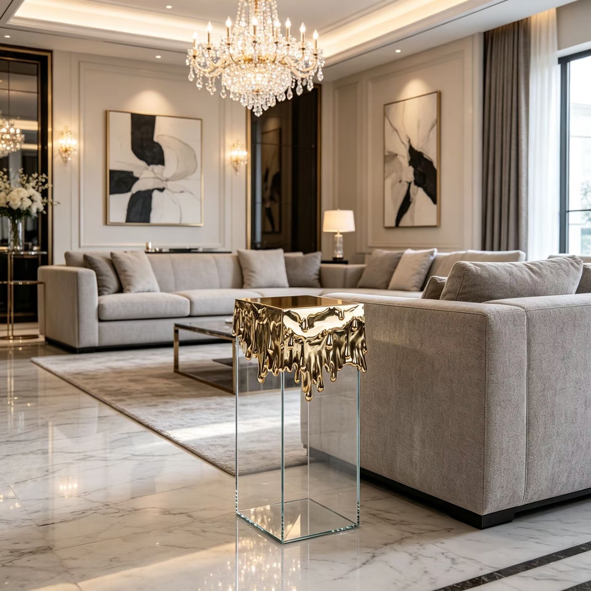 Candle Modern Art Glass Upscale Unique Creativity Brass Side Table