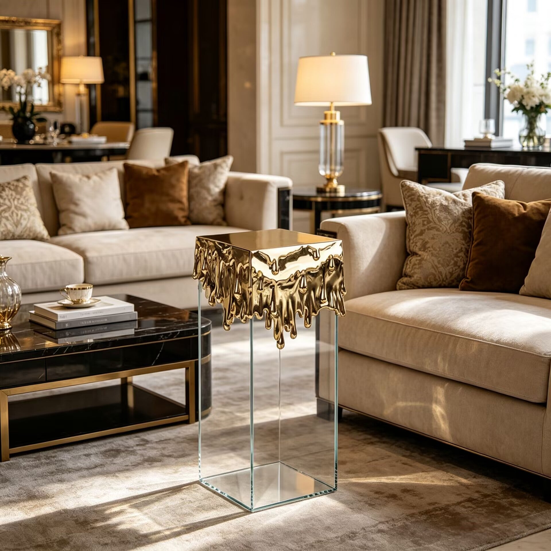 Candle Modern Art Glass Upscale Unique Creativity Brass Side Table