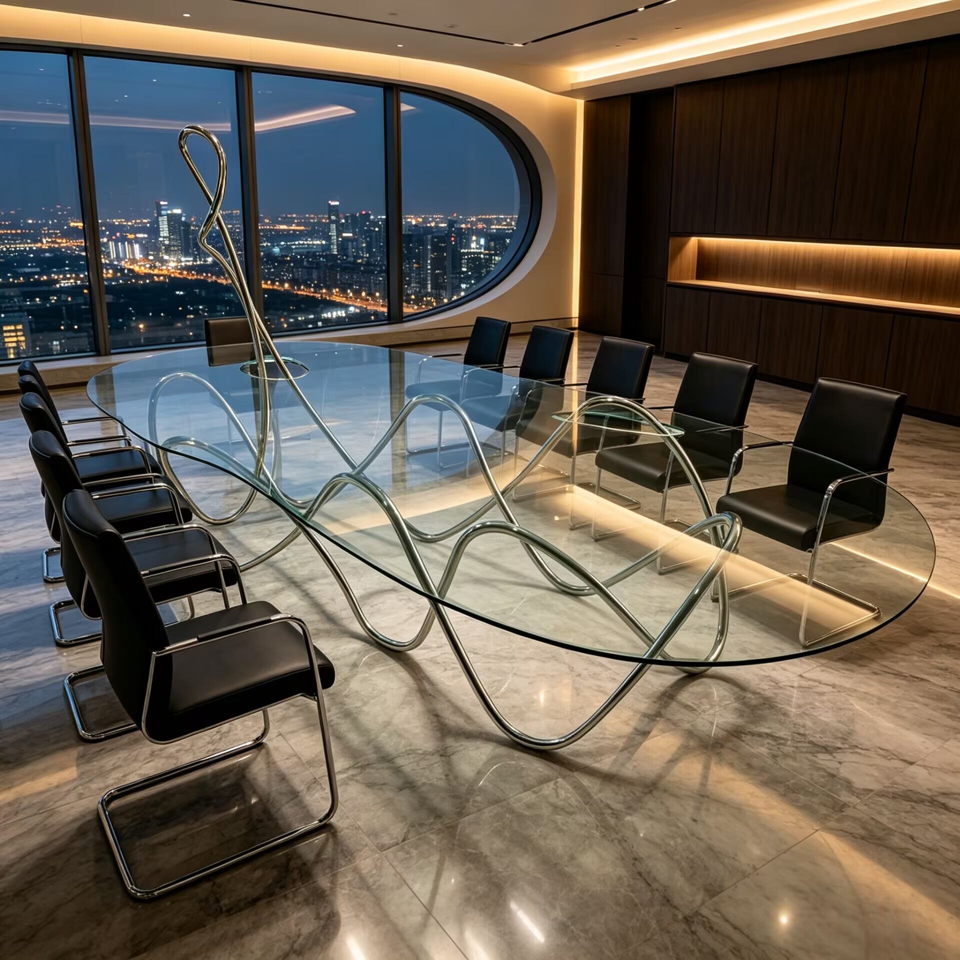 Capriccio Italian Upscale Stainless Steel Artistic Glass Conference Table