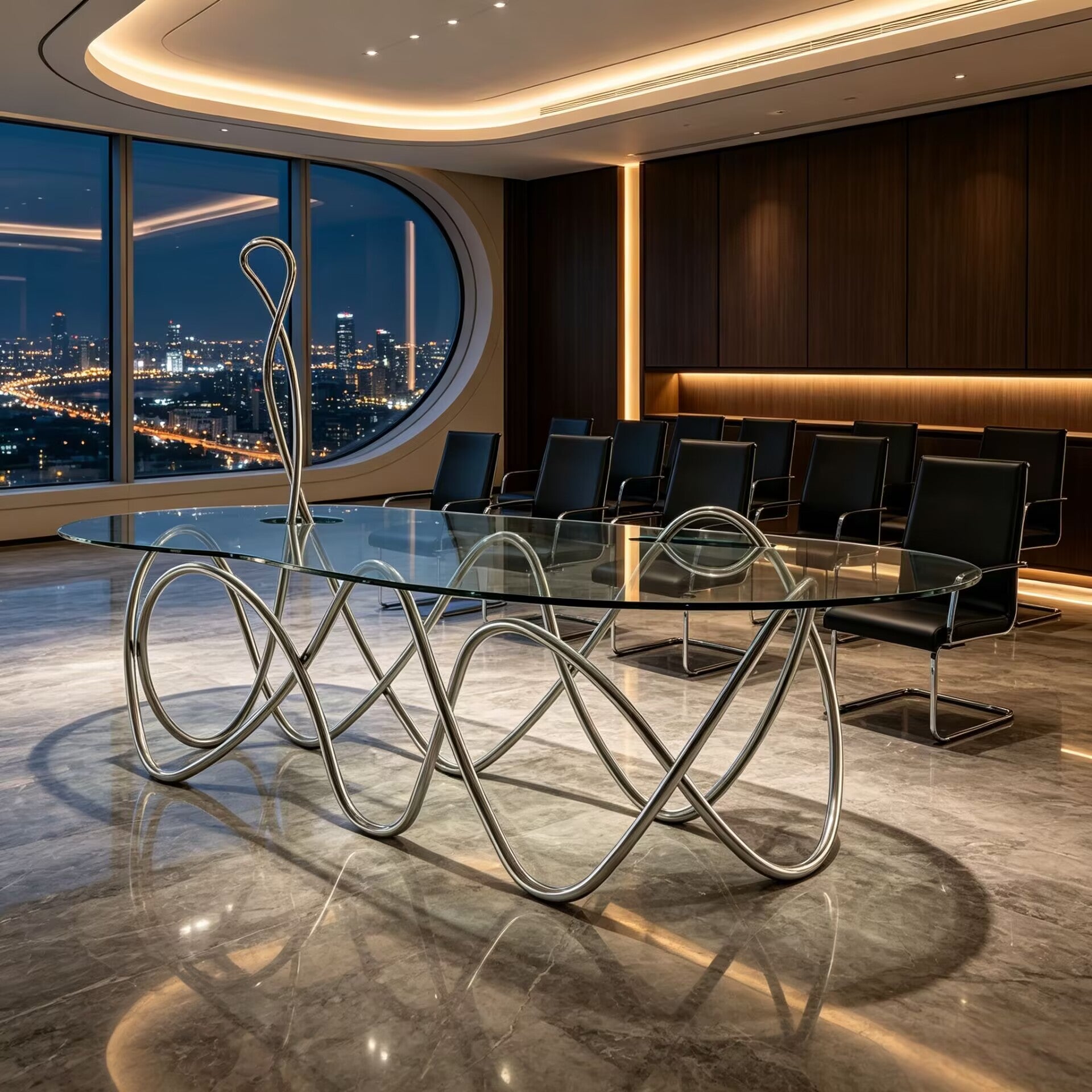 Capriccio Italian Upscale Stainless Steel Artistic Glass Conference Table