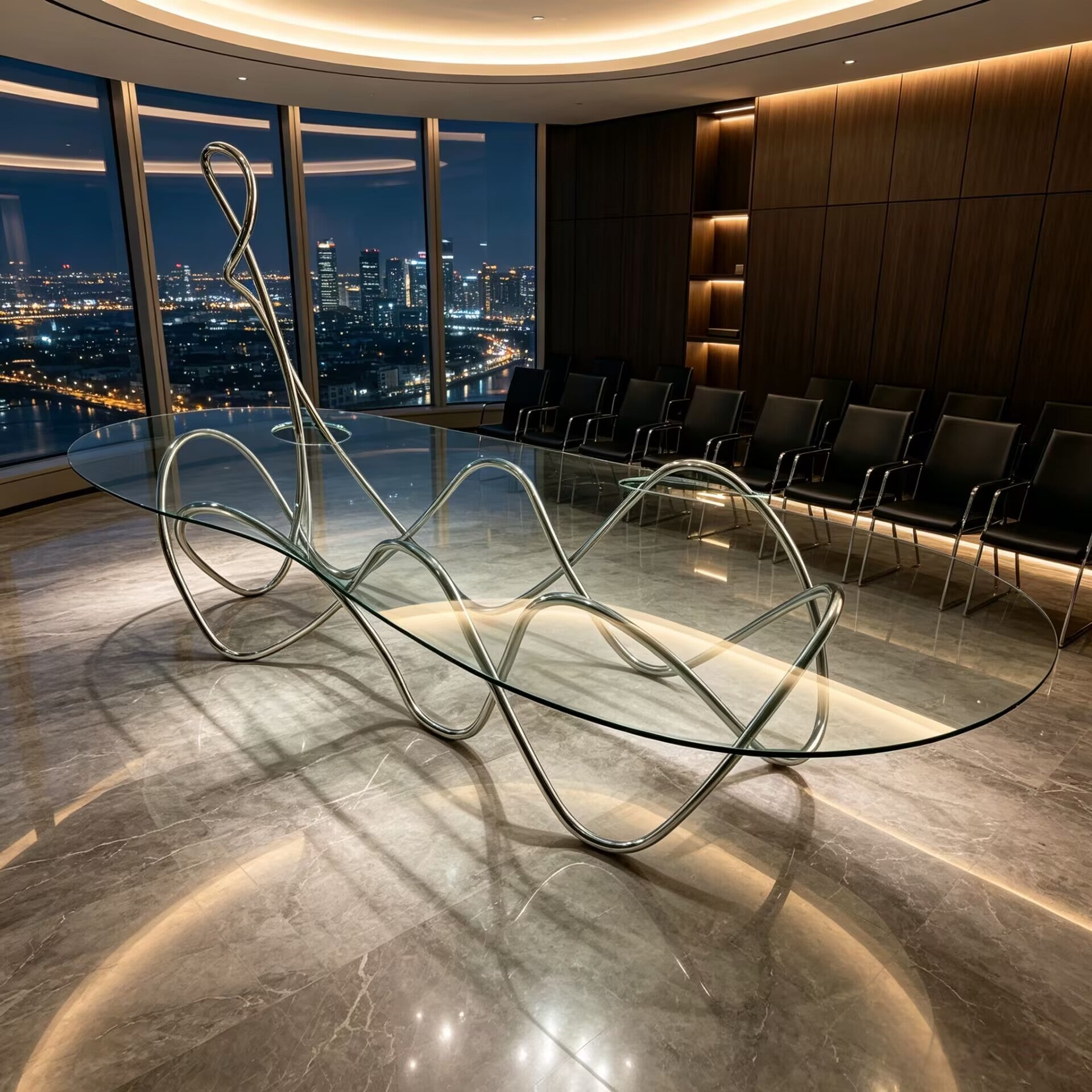Capriccio Italian Upscale Stainless Steel Artistic Glass Conference Table