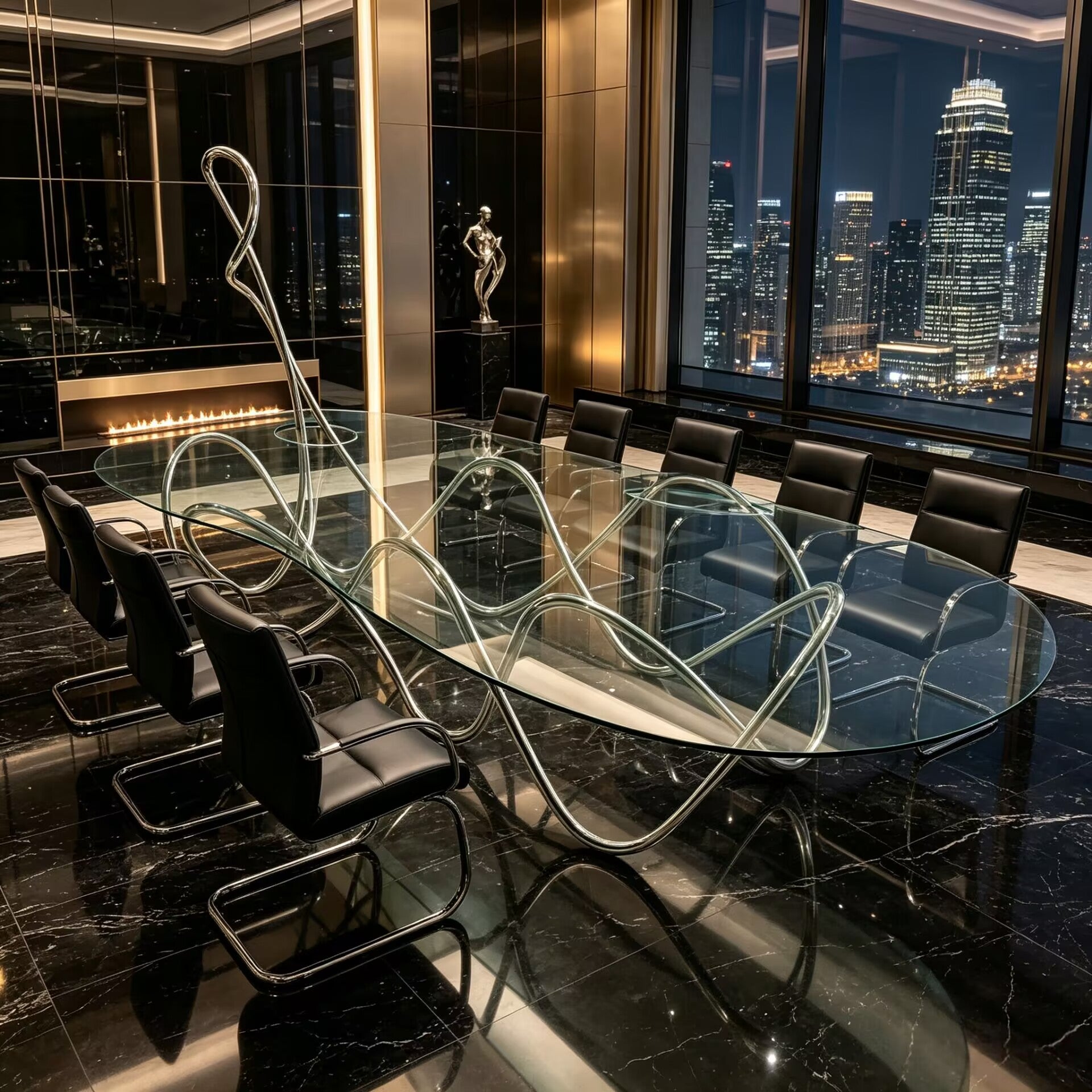 Capriccio Italian Upscale Stainless Steel Artistic Glass Conference Table