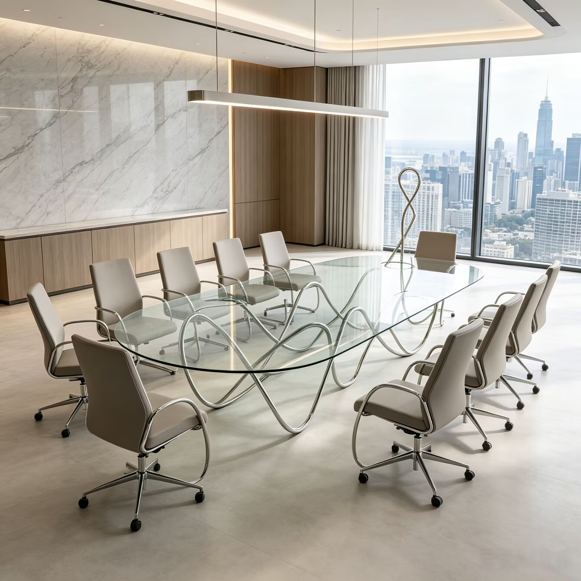Capriccio Italian Upscale Stainless Steel Artistic Glass Conference Table