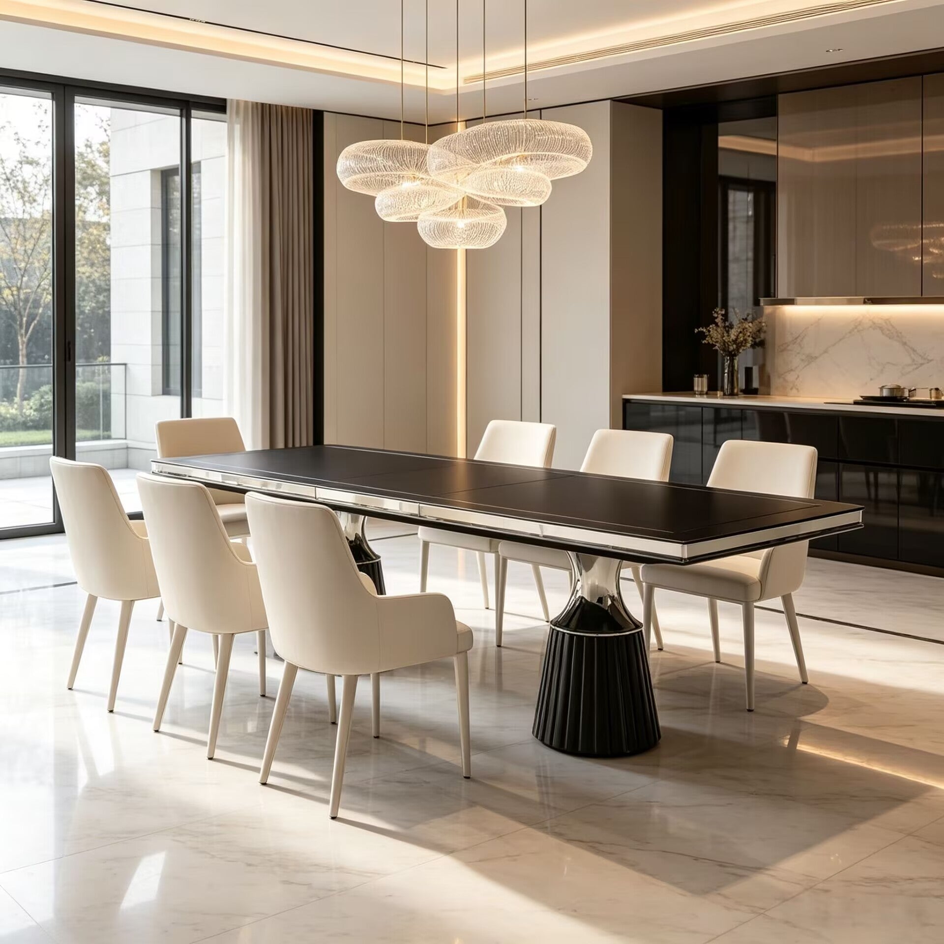 Carmela Luxury High-End Metal Rectangular Solid Wood Dining Table