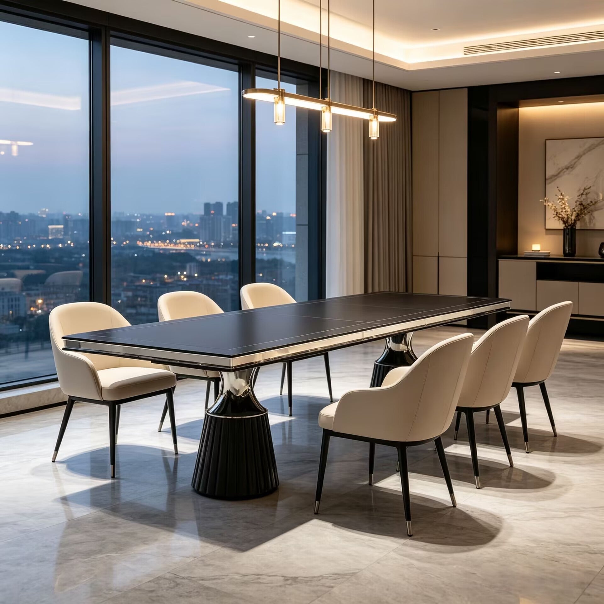 Carmela Luxury High-End Metal Rectangular Solid Wood Dining Table