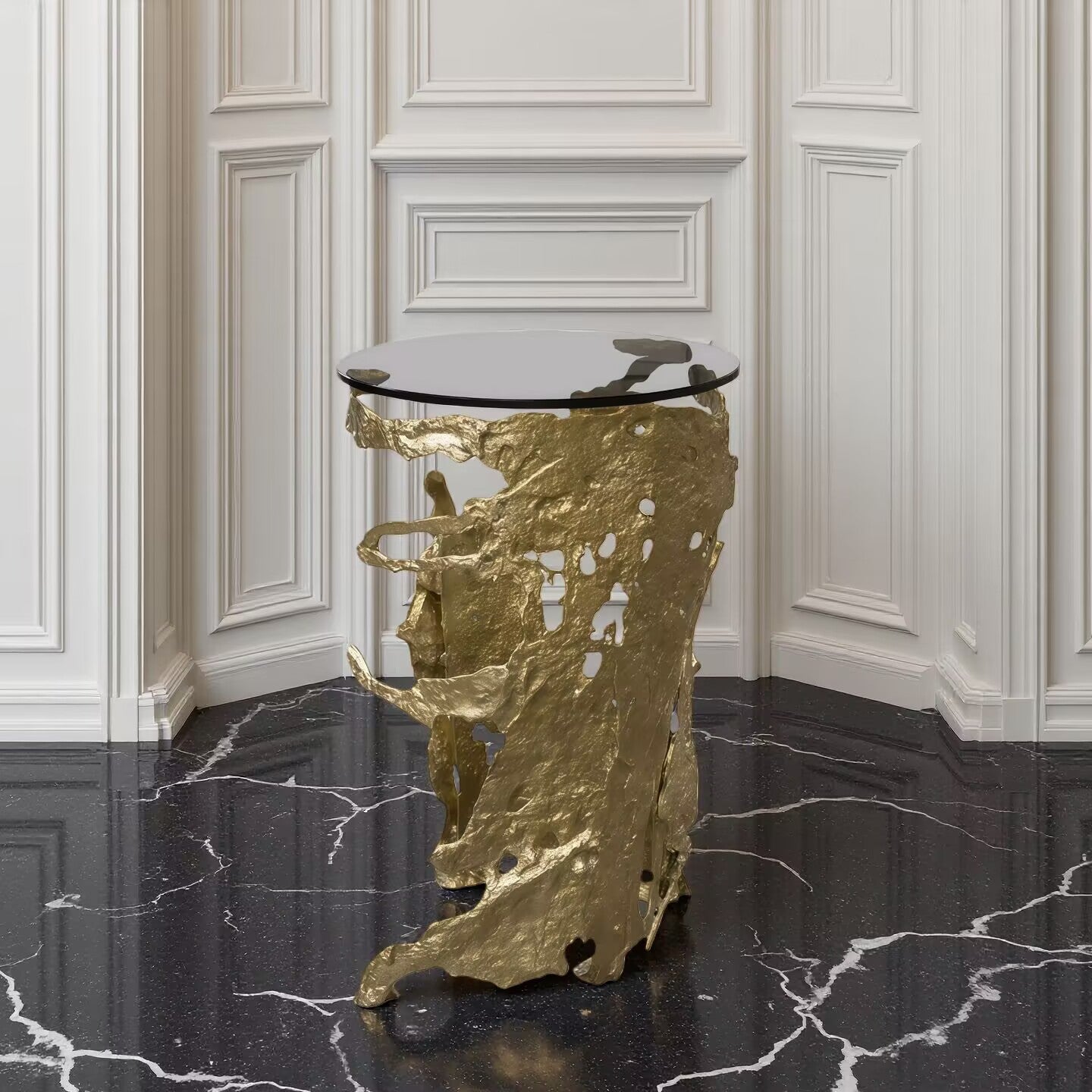 Cay Luxury Uniquely Shaped Creative Brass Custom Side Table