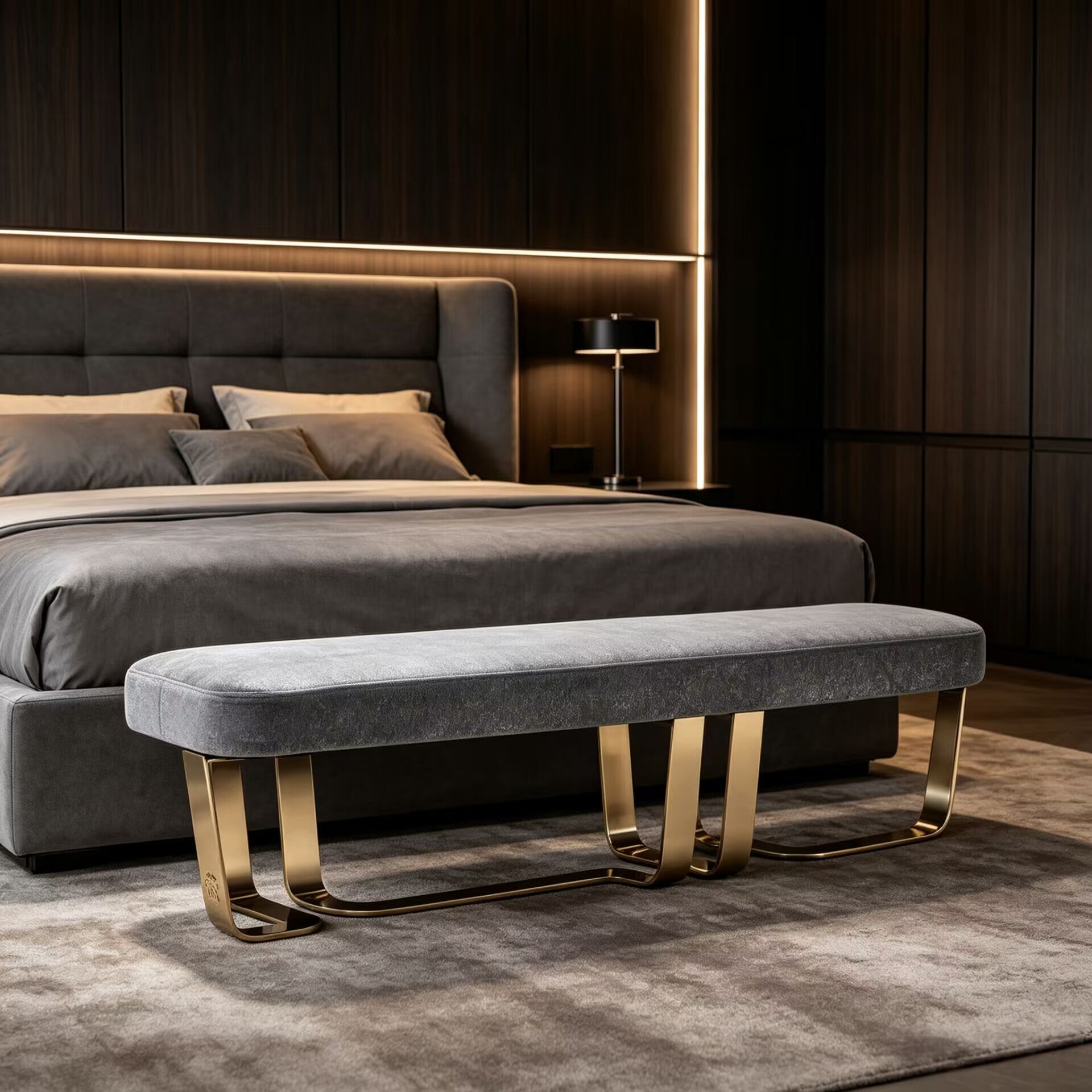 Charisma Villa Bedroom High-End Minimalist Fabric Bed End Bench