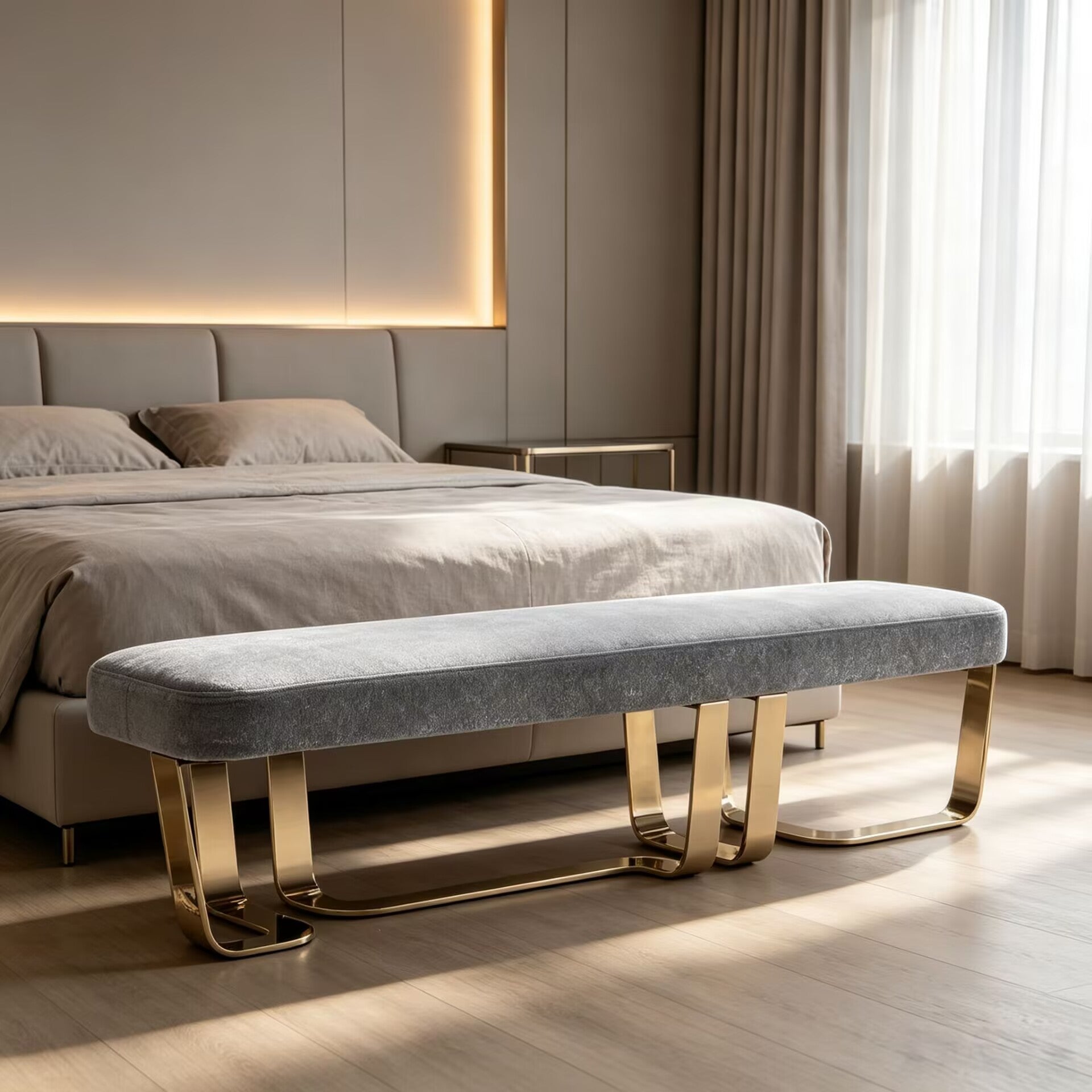 Charisma Villa Bedroom High-End Minimalist Fabric Bed End Bench