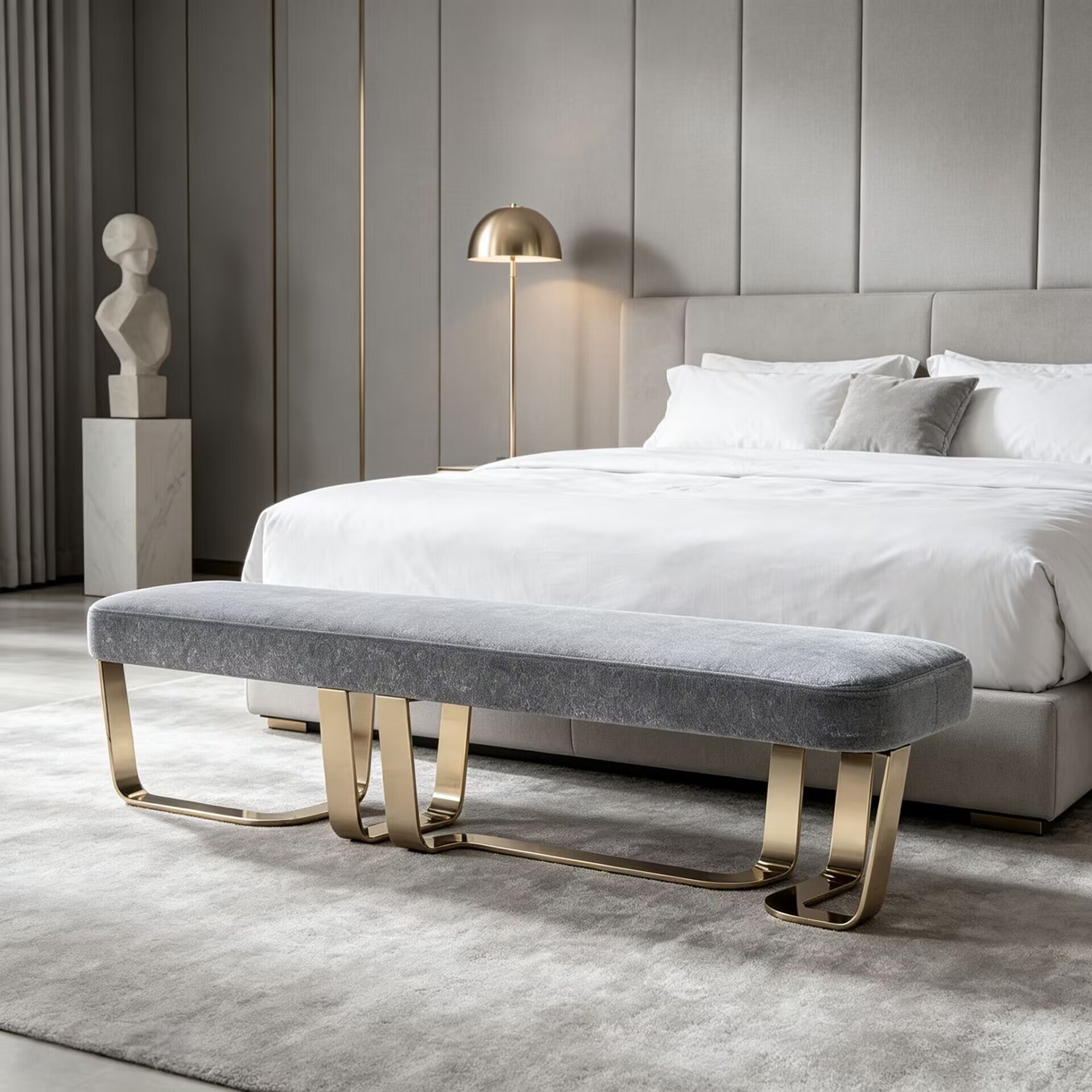 Charisma Villa Bedroom High-End Minimalist Fabric Bed End Bench