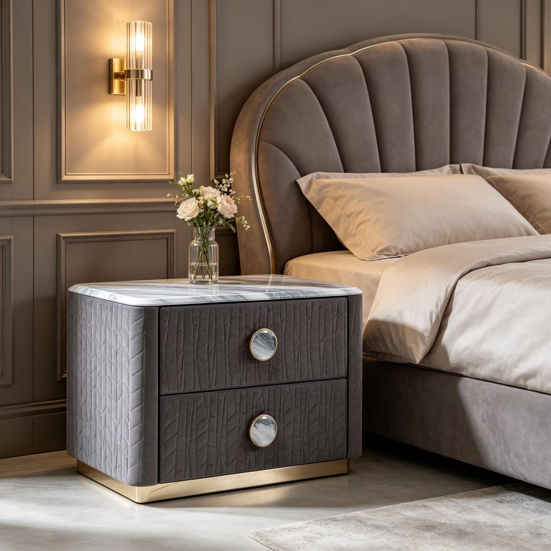 Charisma Luxurious Creativity Solid Wood Designer Leather Bedside Table