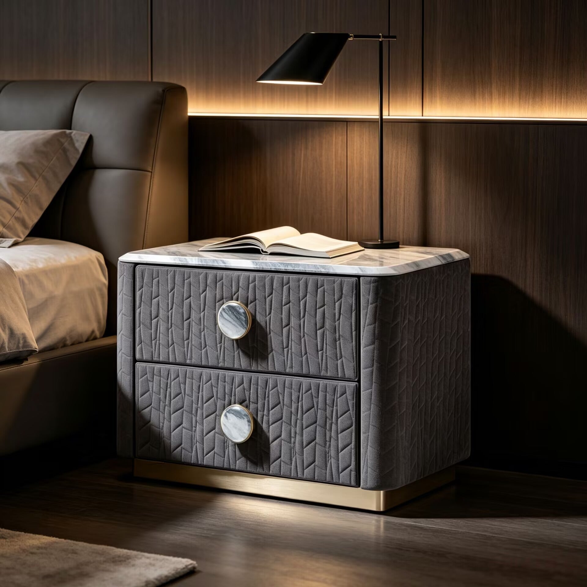 Charisma Luxurious Creativity Solid Wood Designer Leather Bedside Table