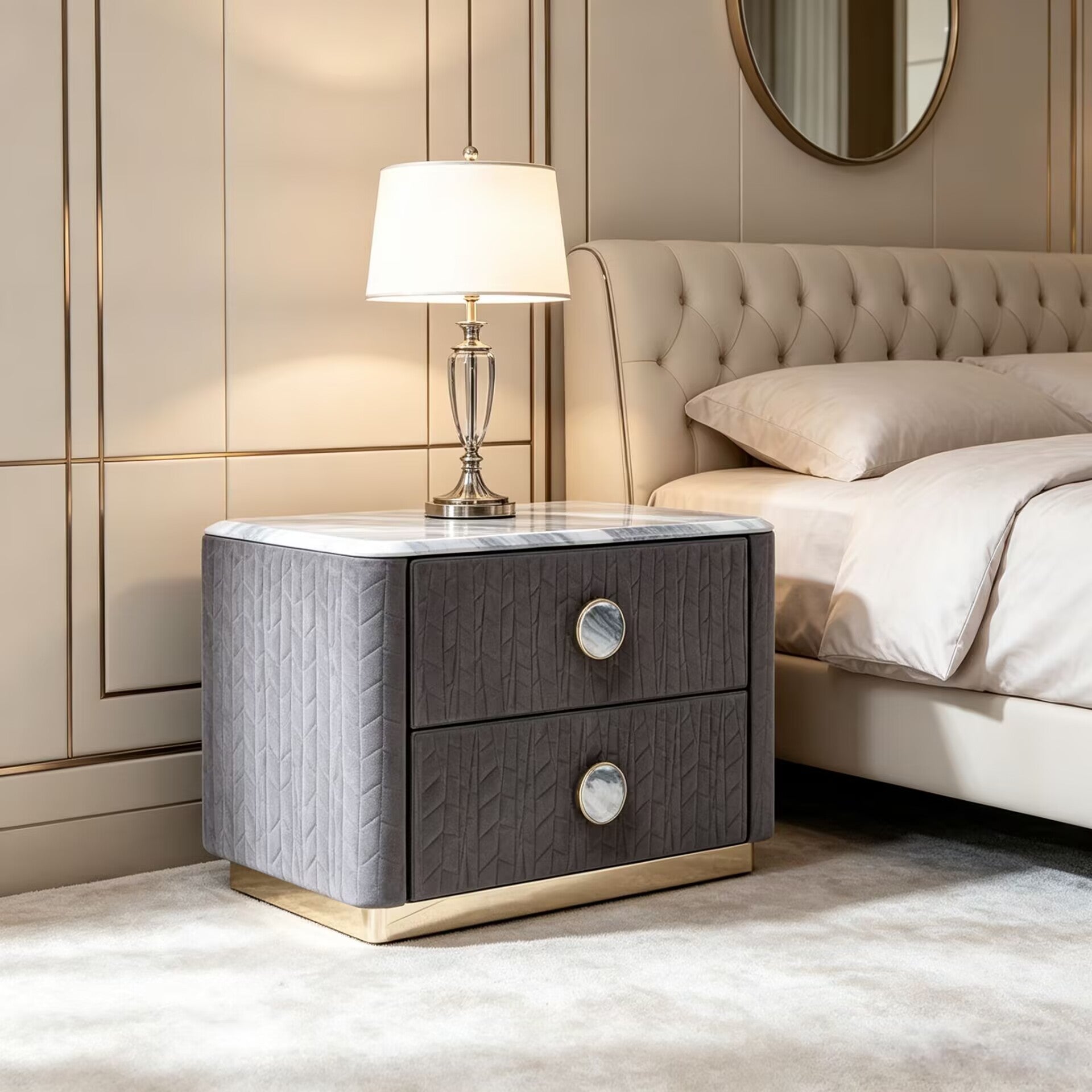 Charisma Luxurious Creativity Solid Wood Designer Leather Bedside Table
