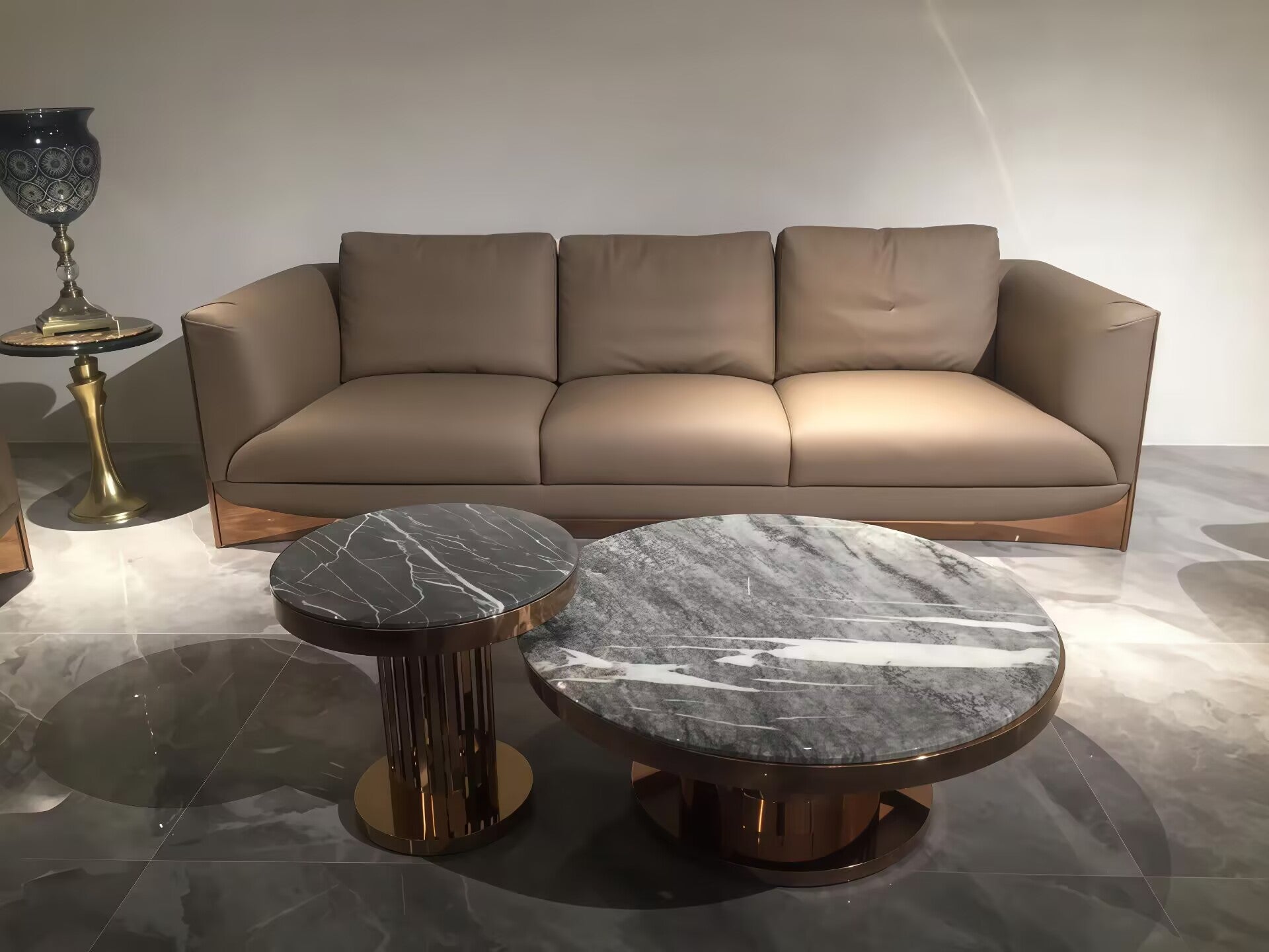 Charisma Modern Villa High-End Metal Round Marble Coffee Table