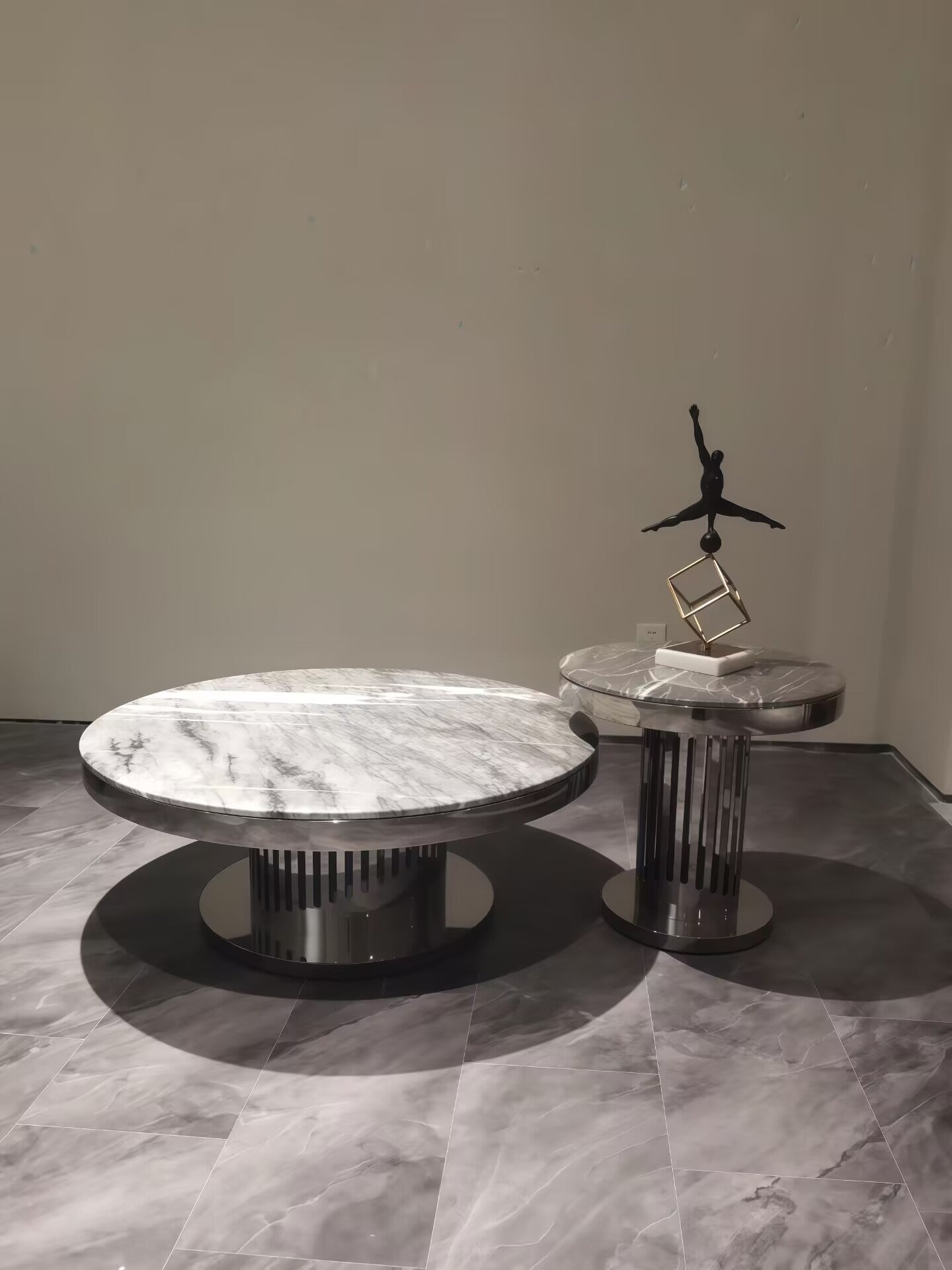 Charisma Modern Villa High-End Metal Round Marble Coffee Table