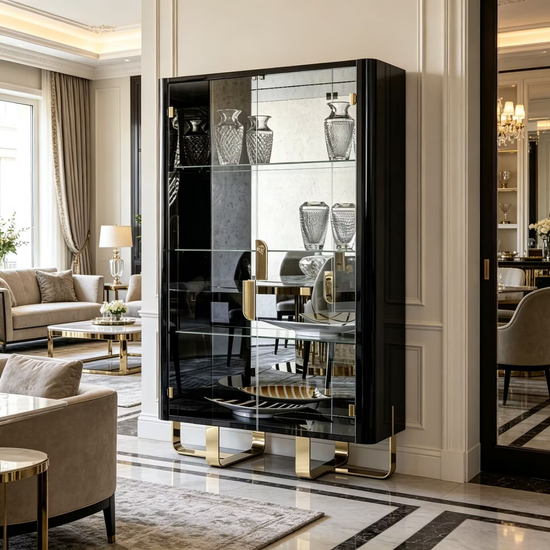 Charisma Italian Living Room Simple Solid Wood Glass Wine Cabinet