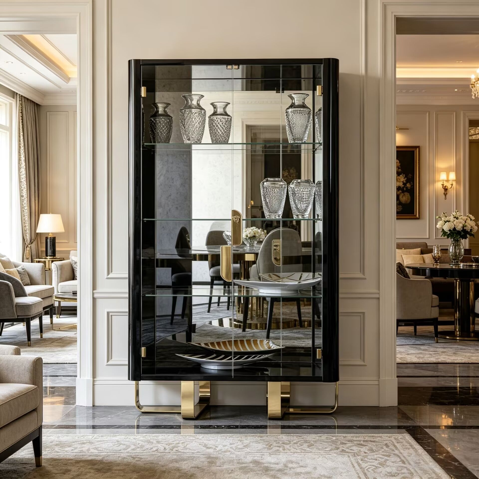 Charisma Italian Living Room Simple Solid Wood Glass Wine Cabinet