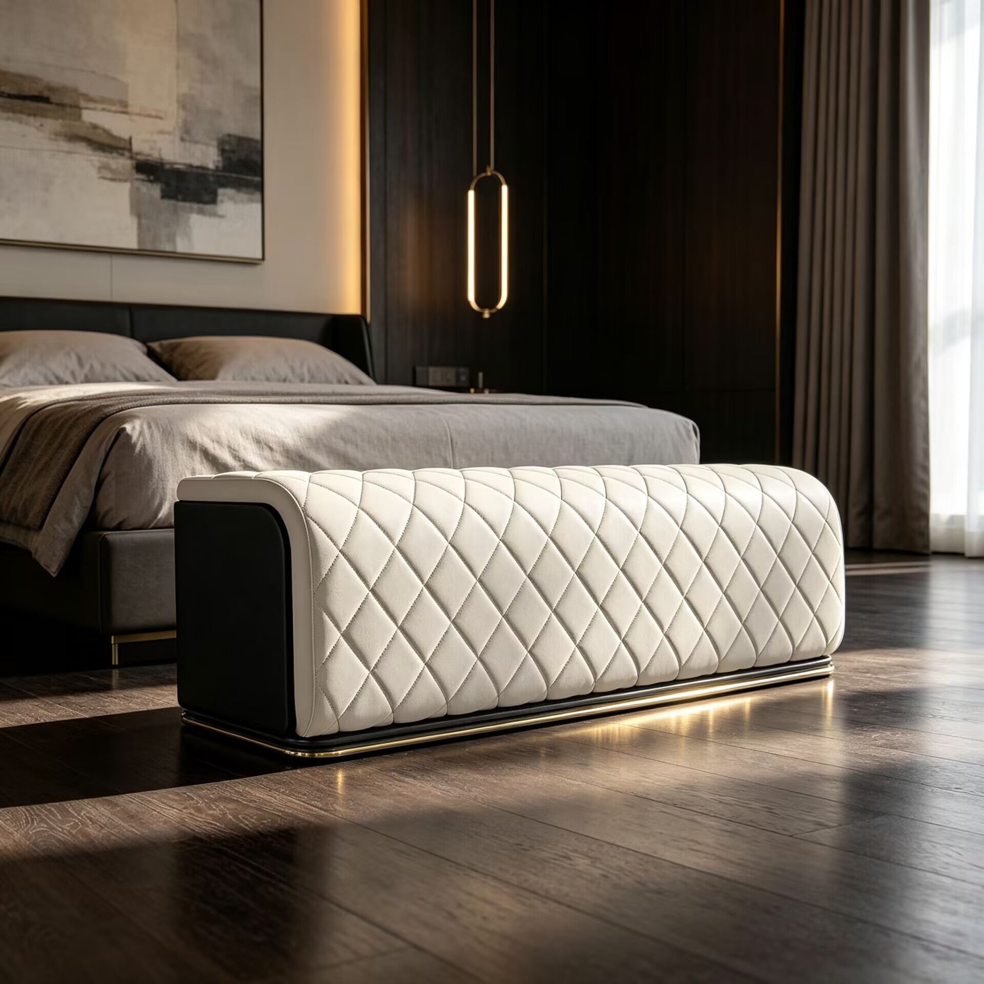 Charla Luxurious Bedroom High Quality Art Leather Bed-End Bench