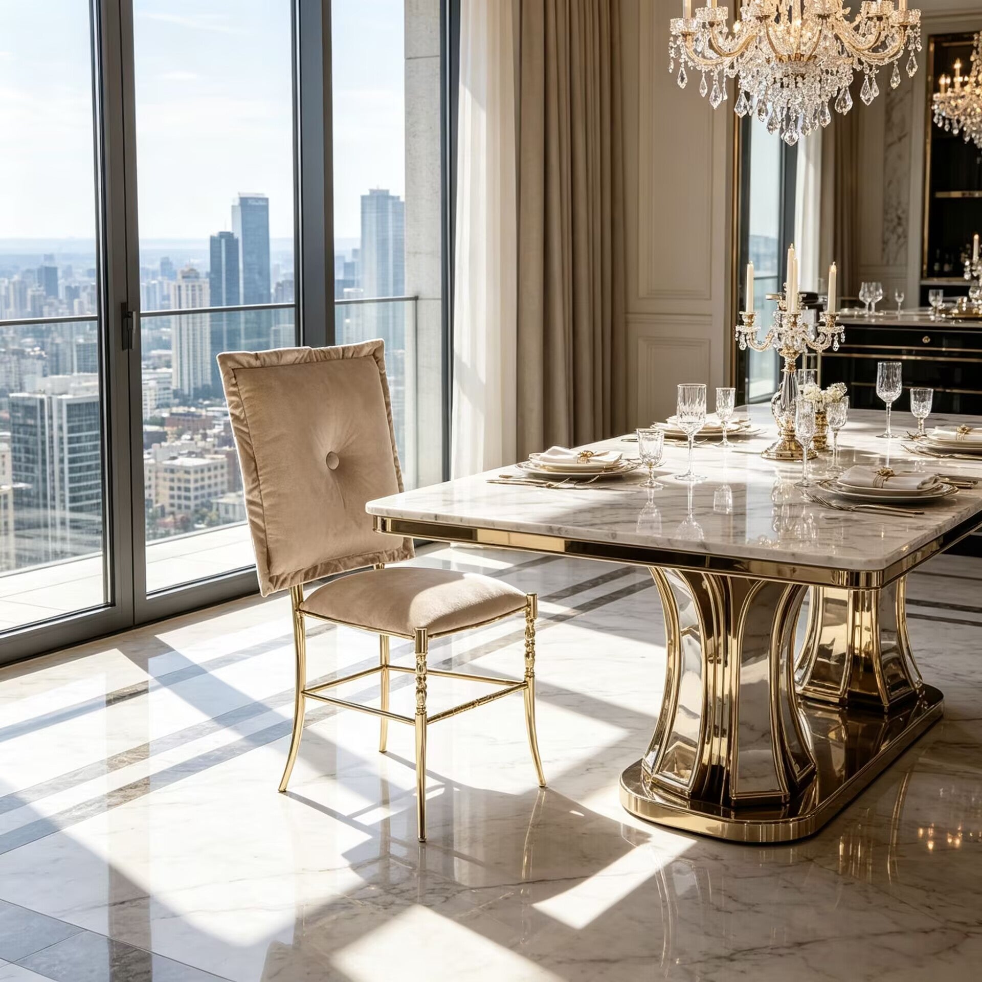 Chiavarina Modern Simple Artistic Metal Upscale Fabric Dining Chair