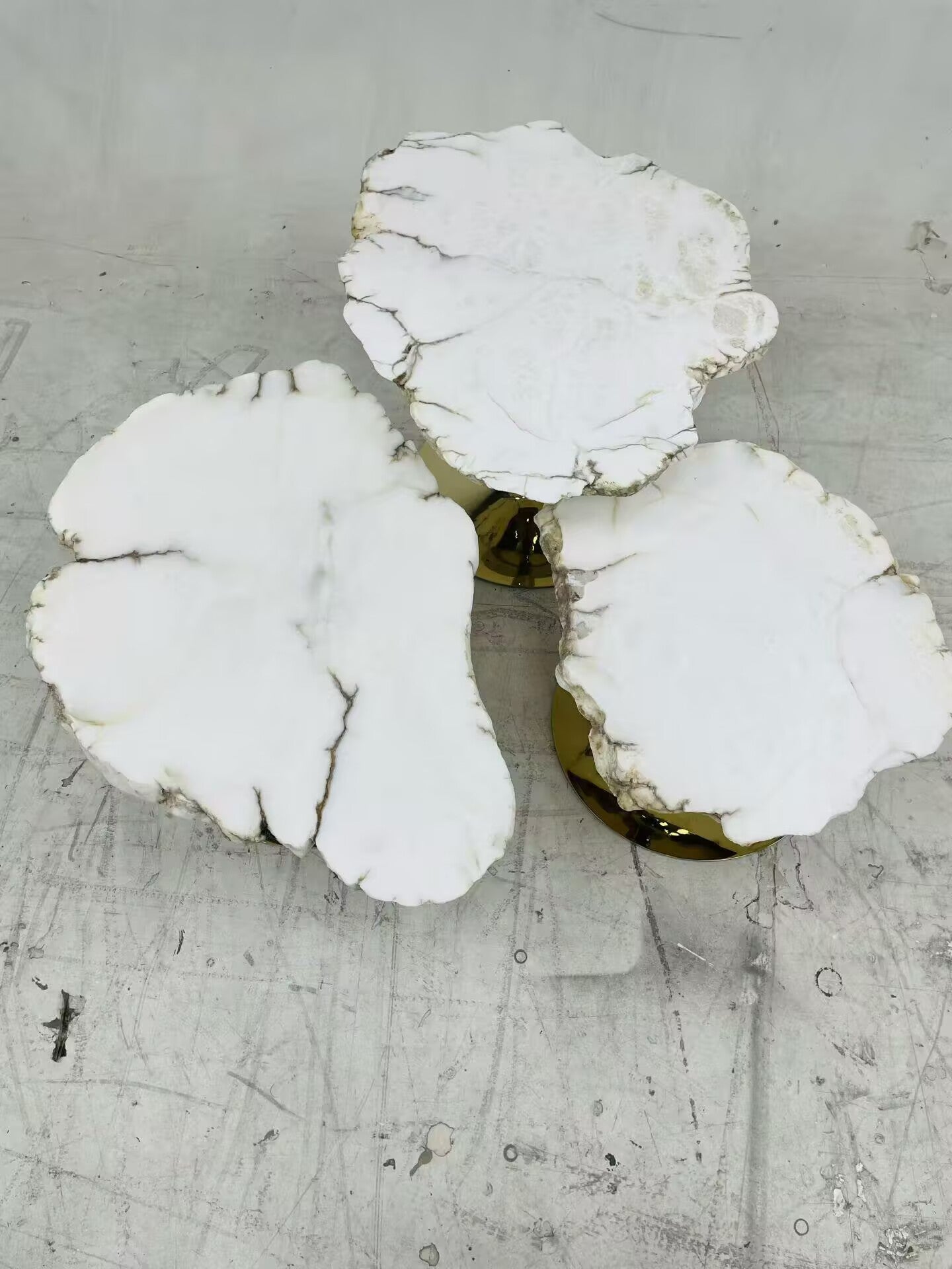 Cicladi Luxurious Designer Metal Irregular Alabaster Coffee Table