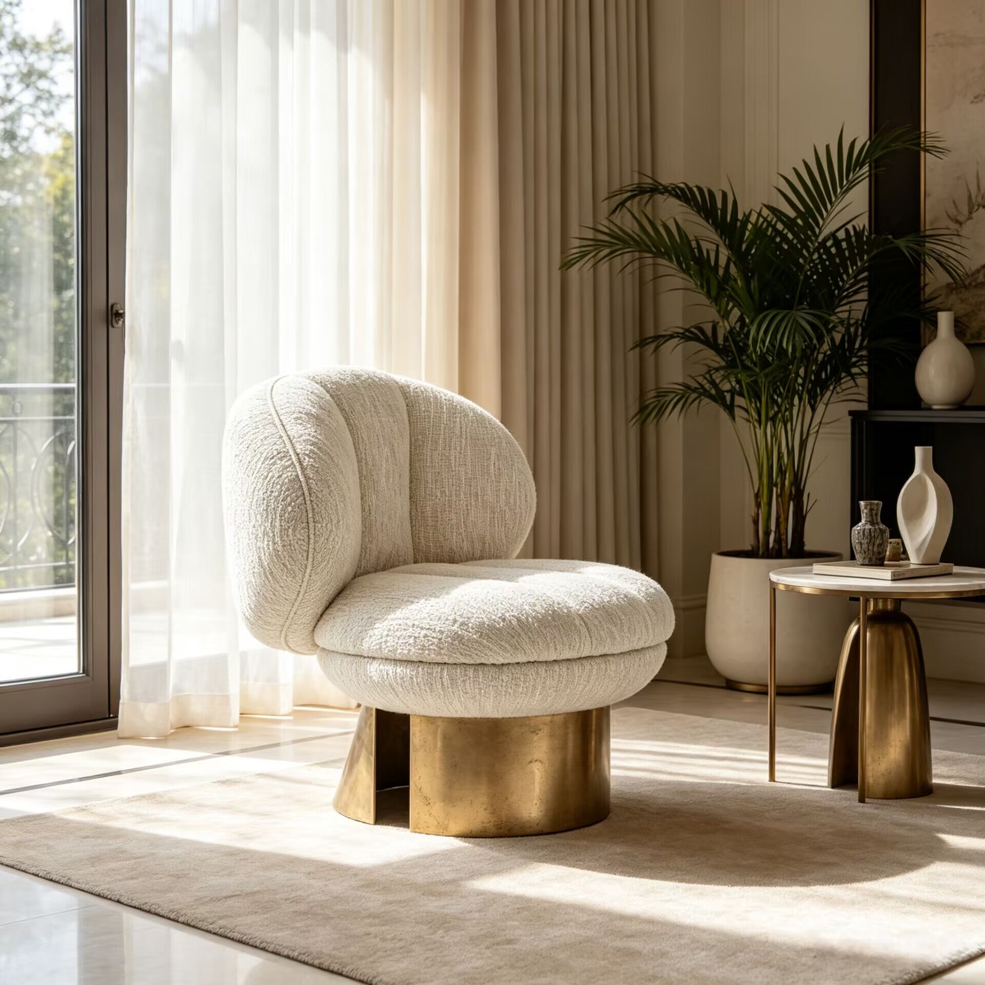 Coco Upscale Artistic Minimalist White Fabric Customize Sofa Chair