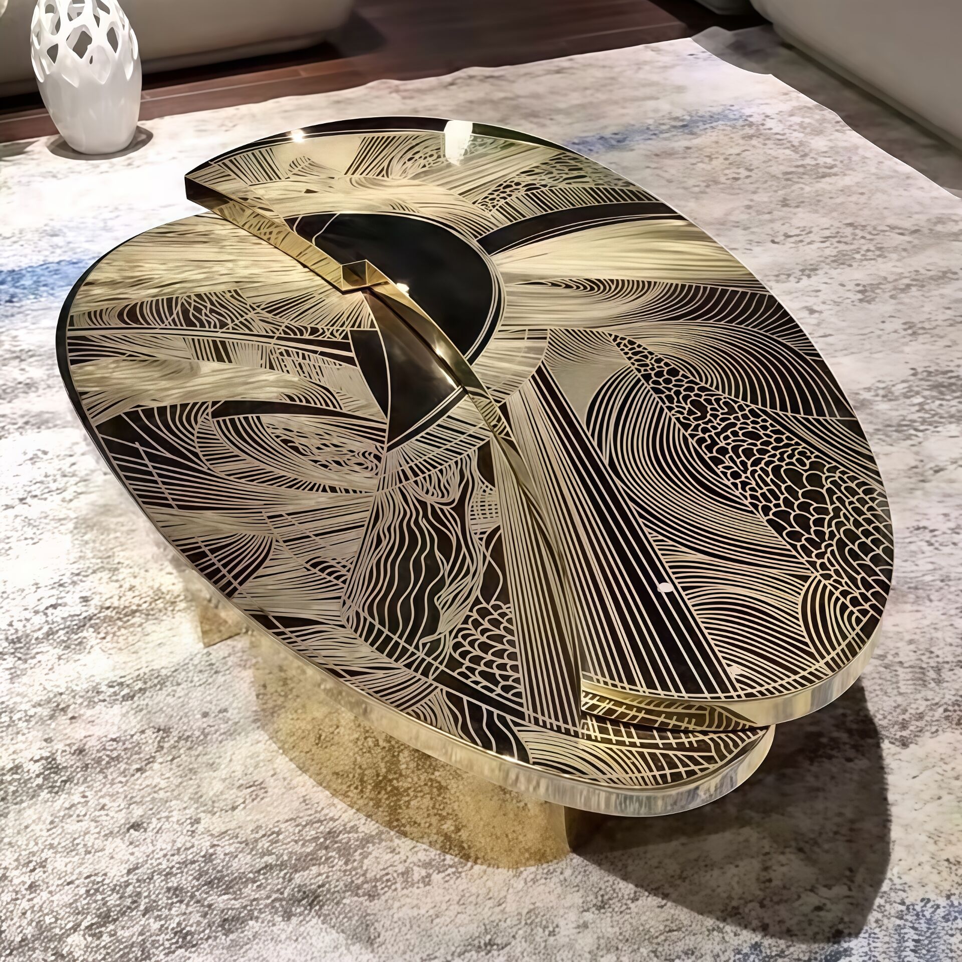 Italian Creativity Stainless Steel Etching Artistic Irregular Coffee Table
