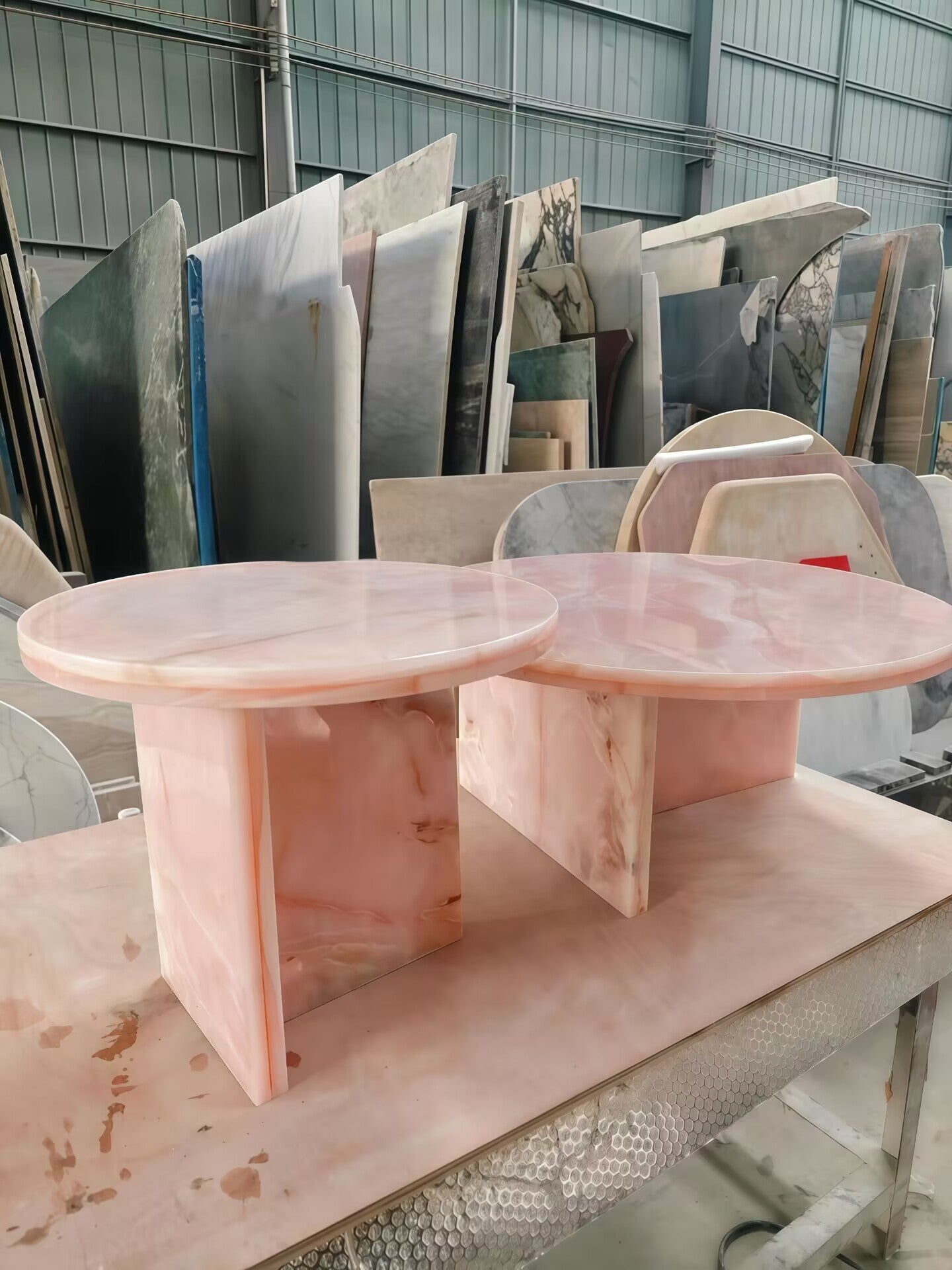 Living Room Pink Marble Circle Commission Combination Coffee Table