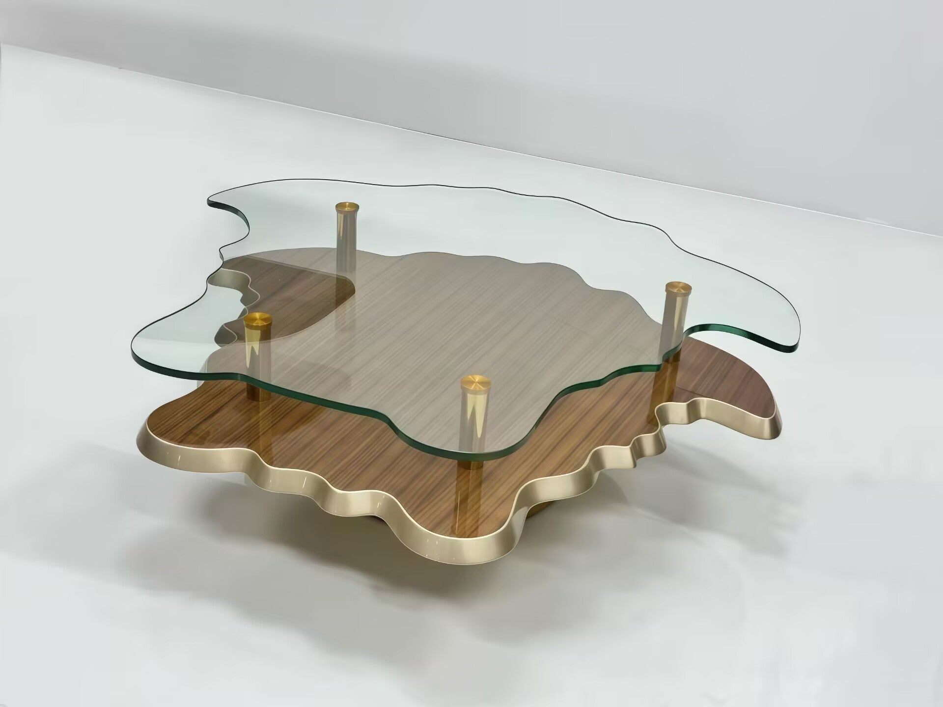 Artistic Metal Irregular Double Layer Commission Glass Coffee Table