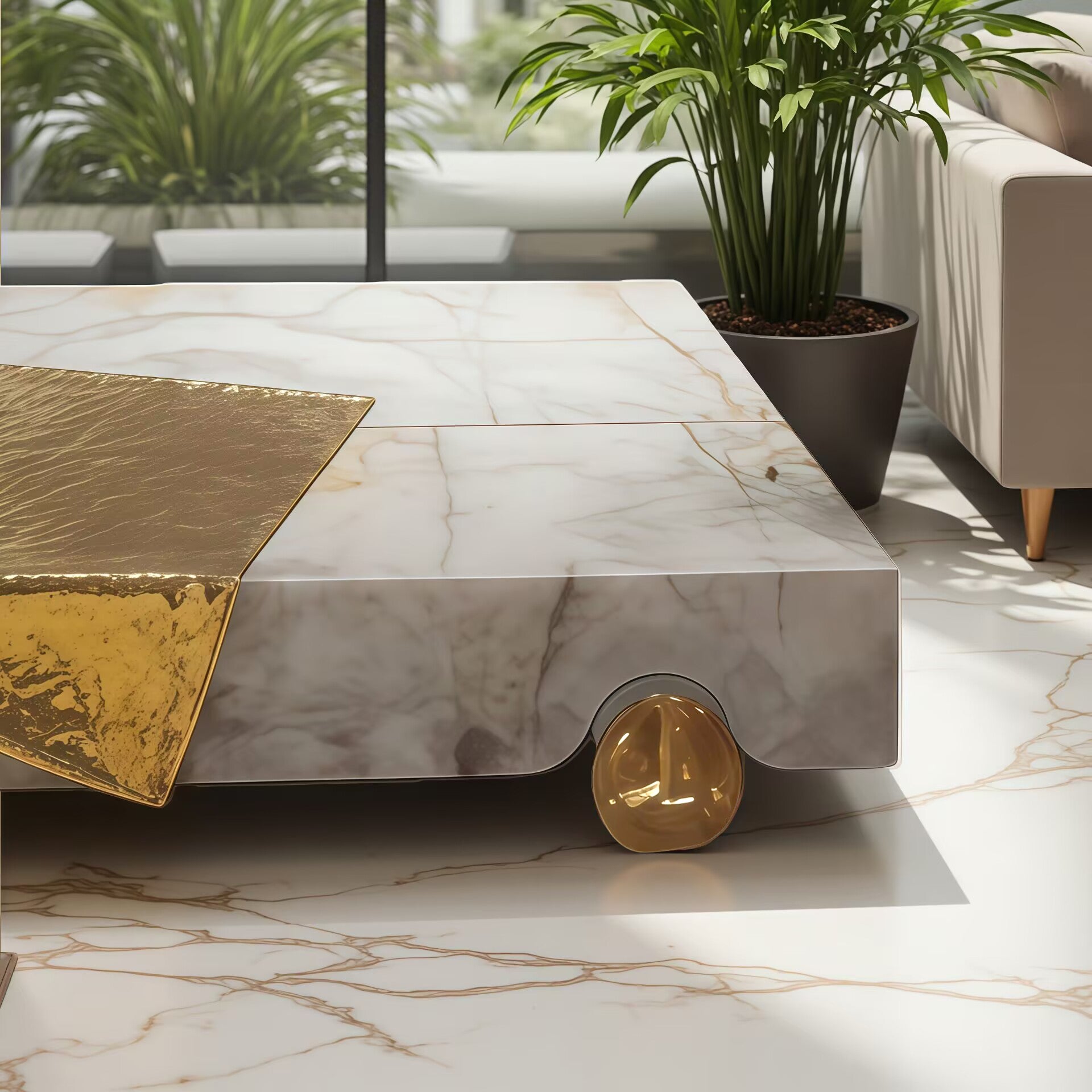 Modern Minimalist Artistic Brass High End Marble Coffee Table