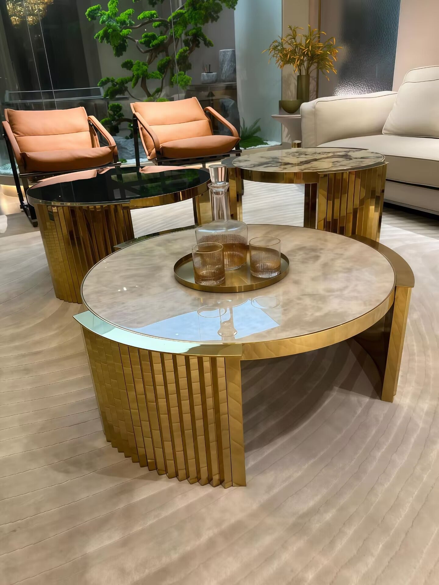 Creativity Stainless Steel Marble Circular Combination Coffee Table