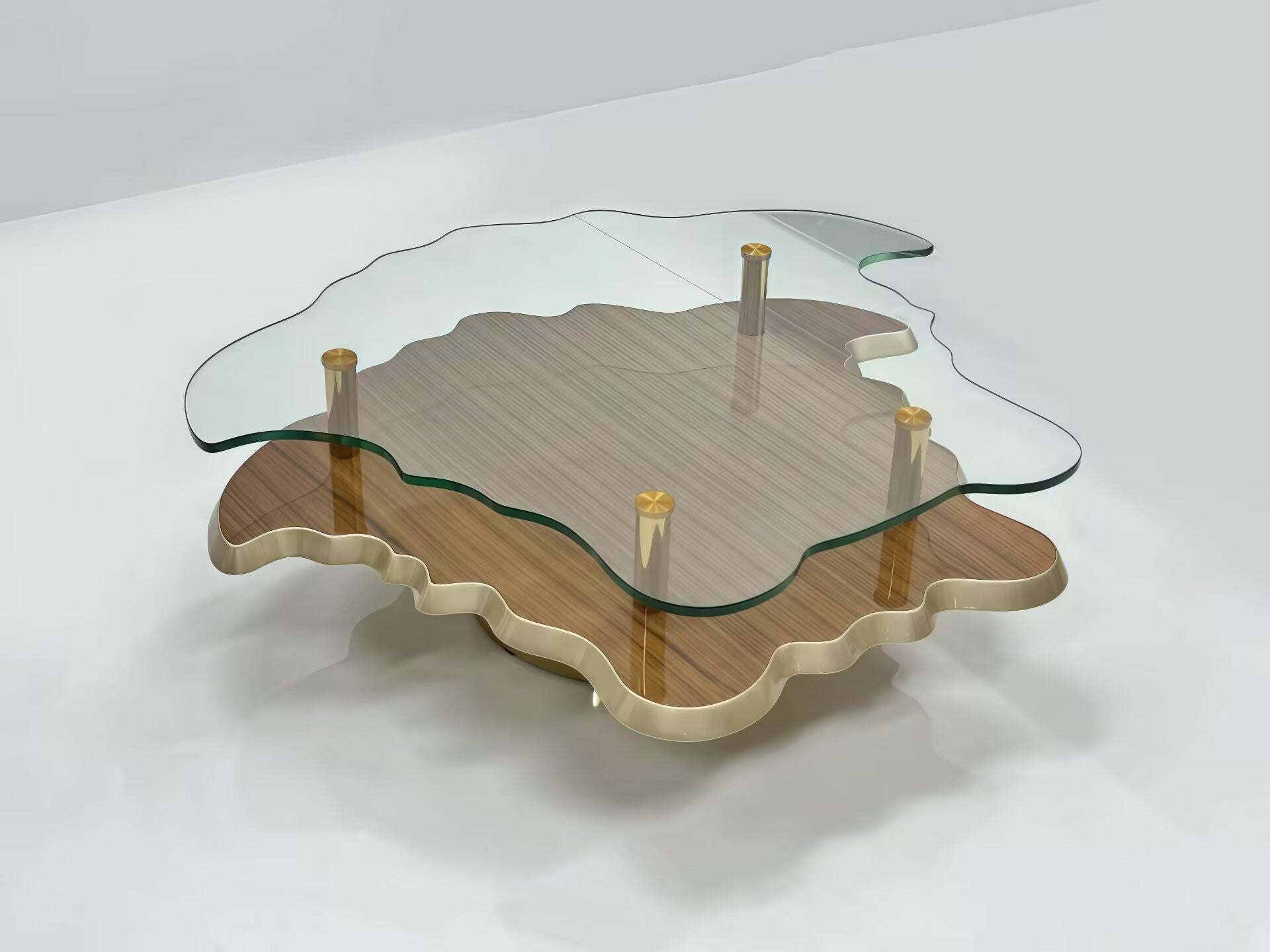 Artistic Metal Irregular Double Layer Commission Glass Coffee Table