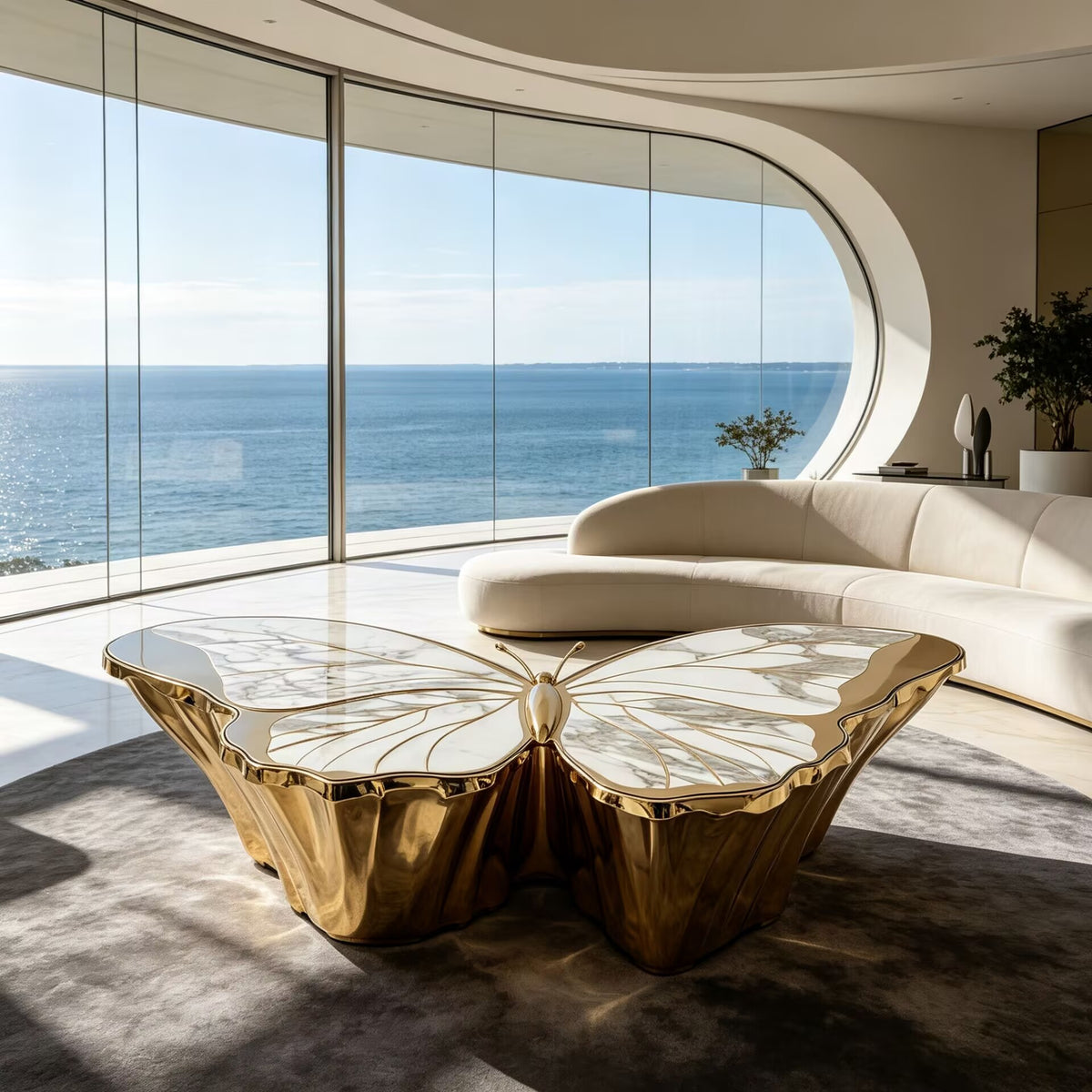Villa High-End Marble Luxury Butterfly-Shaped Metal Coffee Table