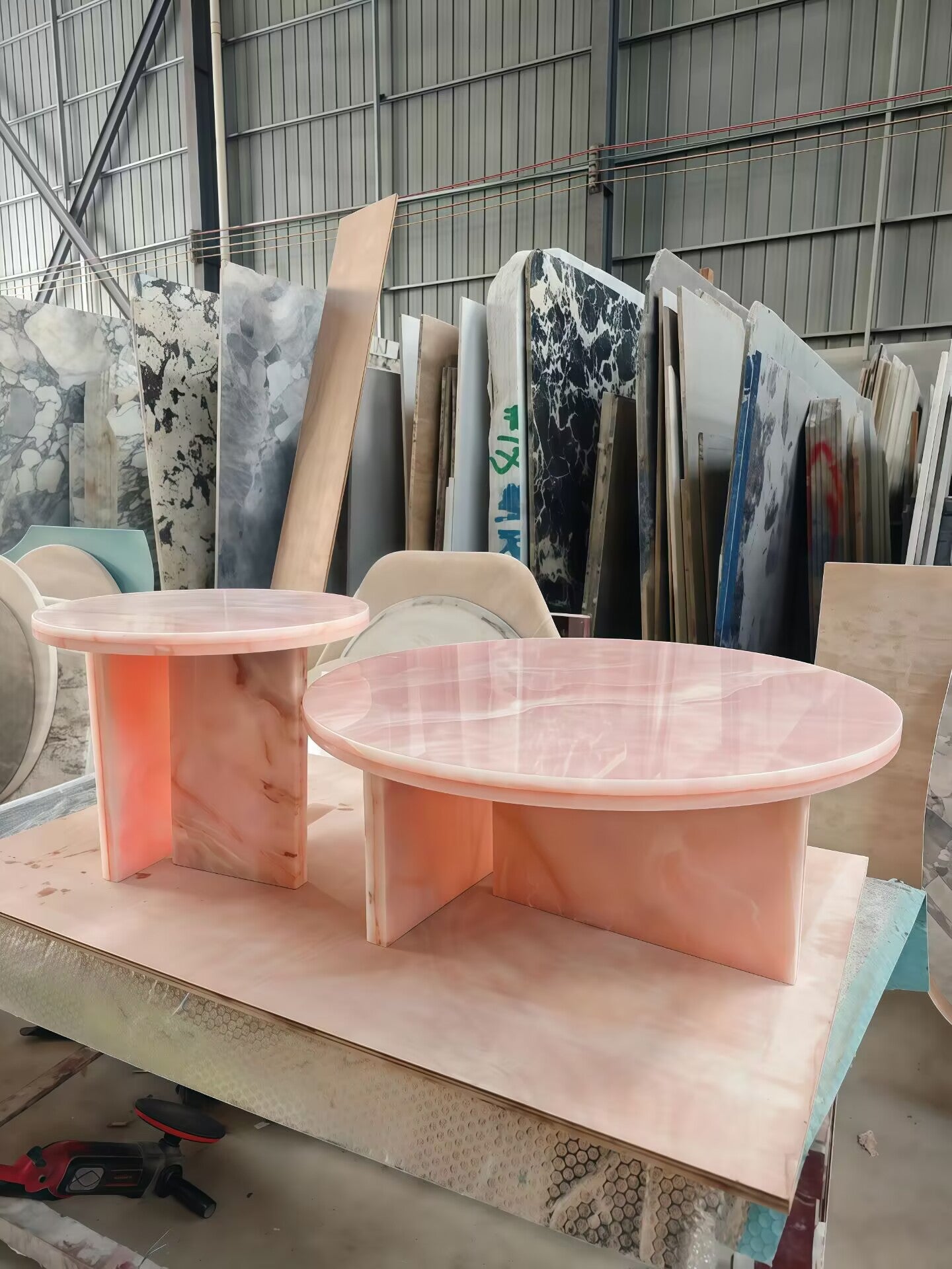 Living Room Pink Marble Circle Commission Combination Coffee Table