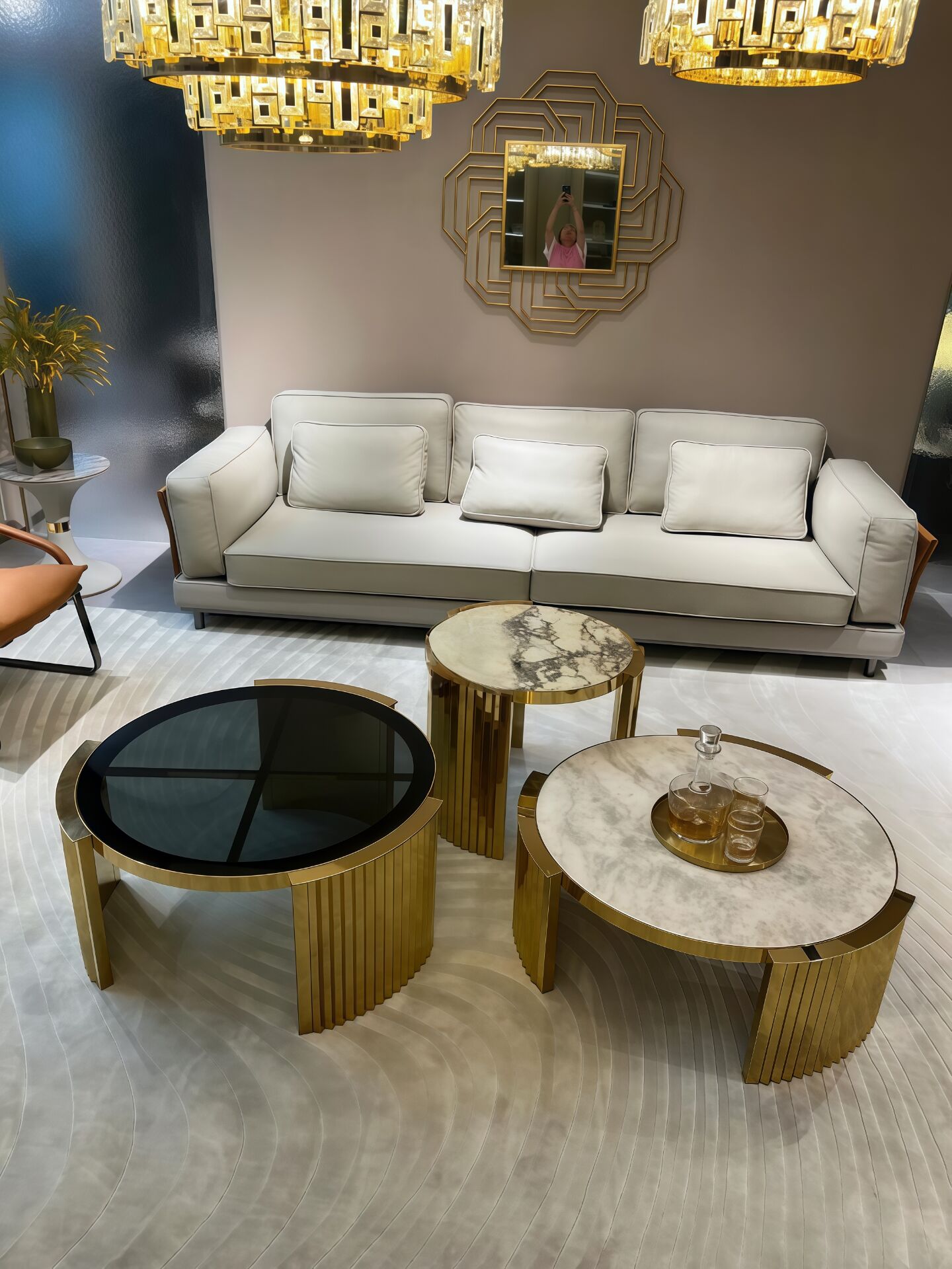 Creativity Stainless Steel Marble Circular Combination Coffee Table