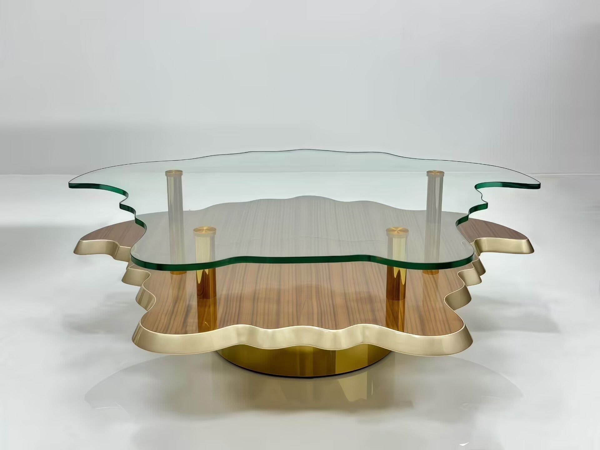 Artistic Metal Irregular Double Layer Commission Glass Coffee Table