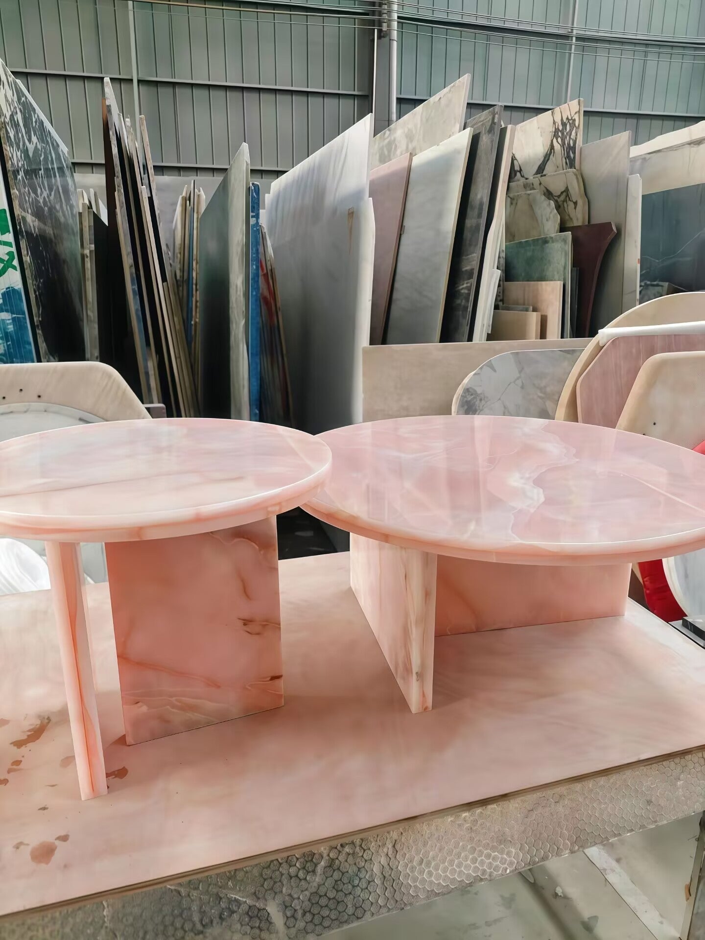 Living Room Pink Marble Circle Commission Combination Coffee Table