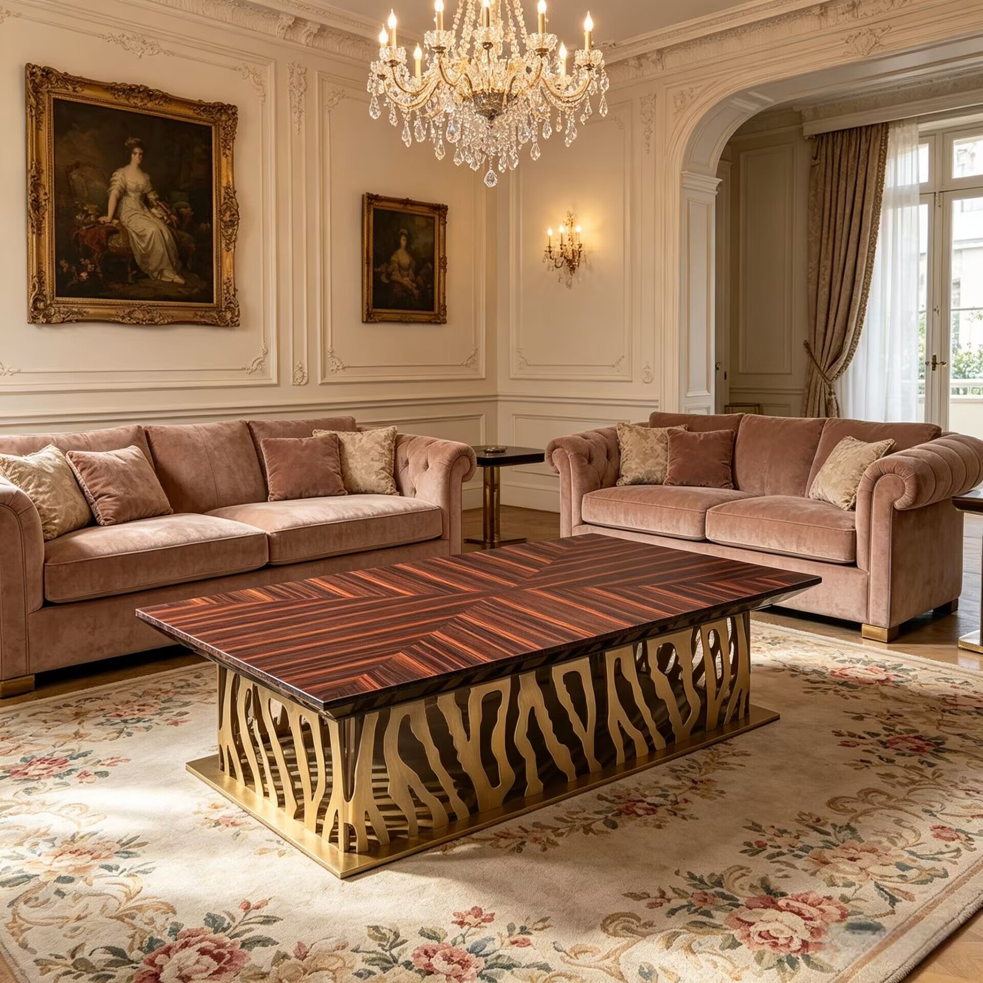 Italian Simplicity Stainless Steel Solid Wood Rectangular Coffee Table