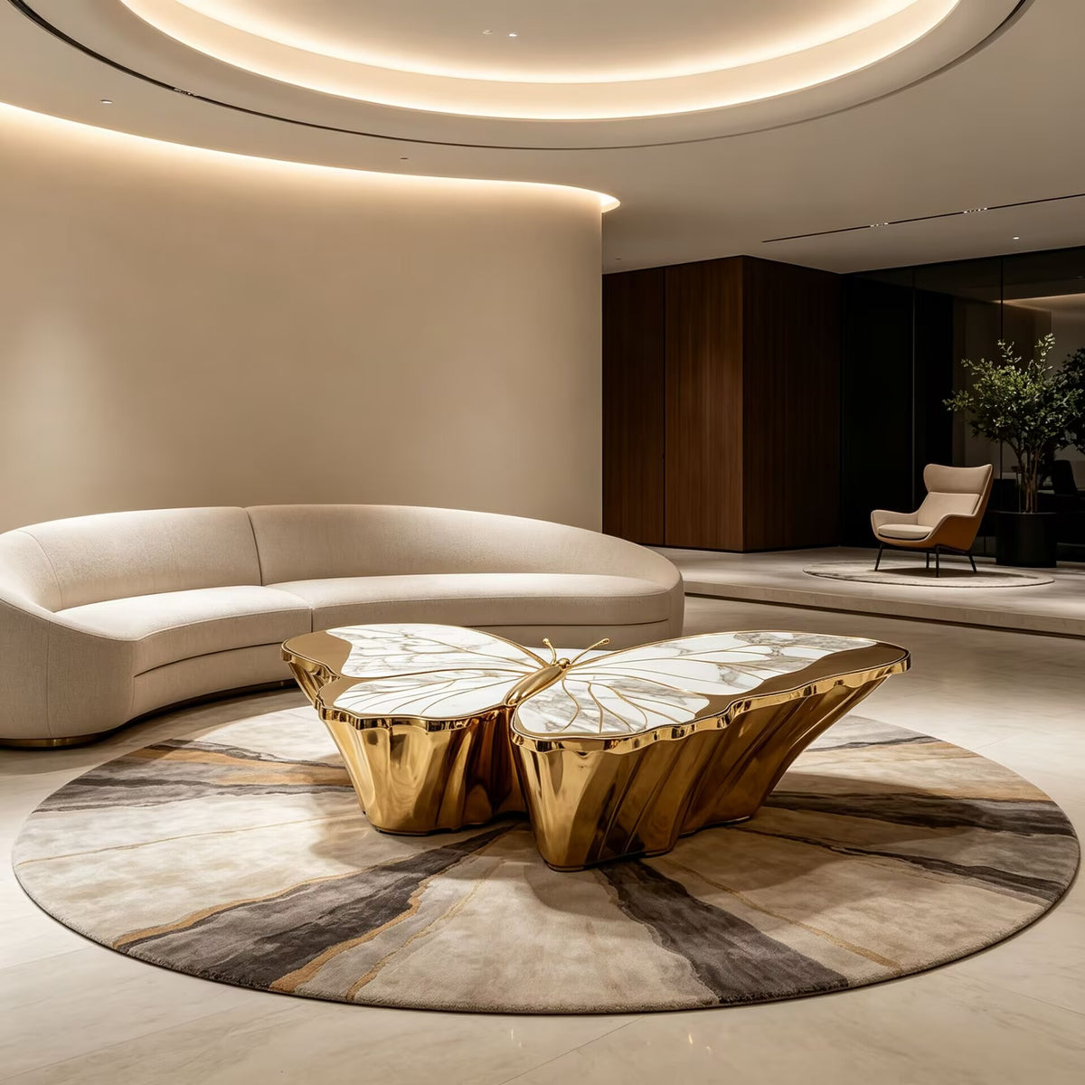 Villa High-End Marble Luxury Butterfly-Shaped Metal Coffee Table
