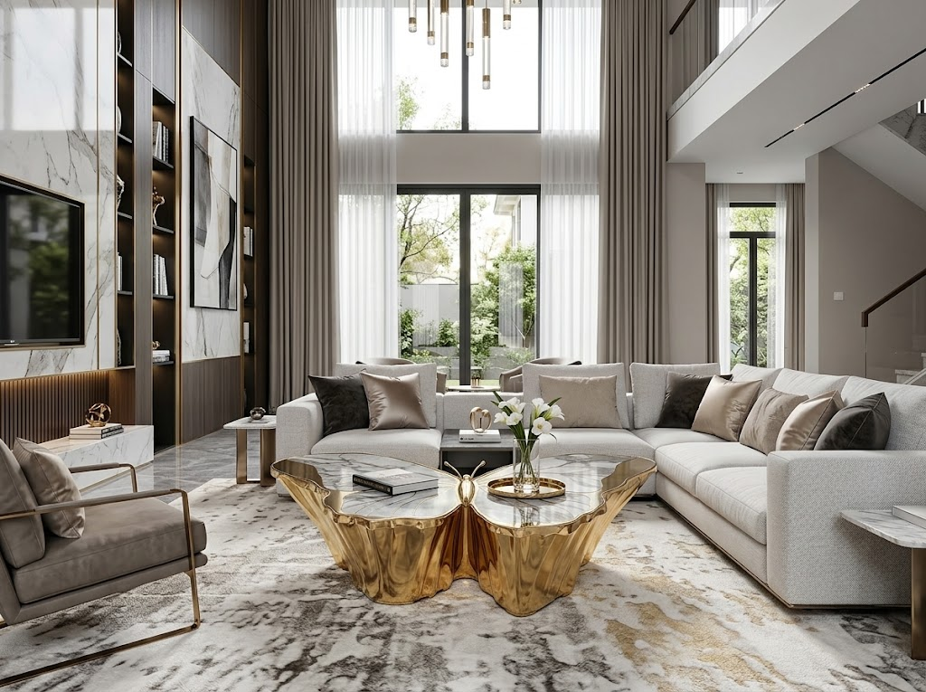 Villa High-End Marble Luxury Butterfly-Shaped Metal Coffee Table