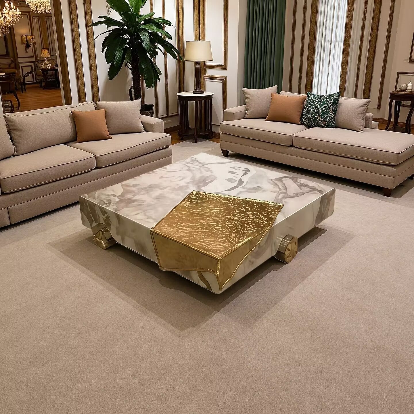 Modern Minimalist Artistic Brass High End Marble Coffee Table