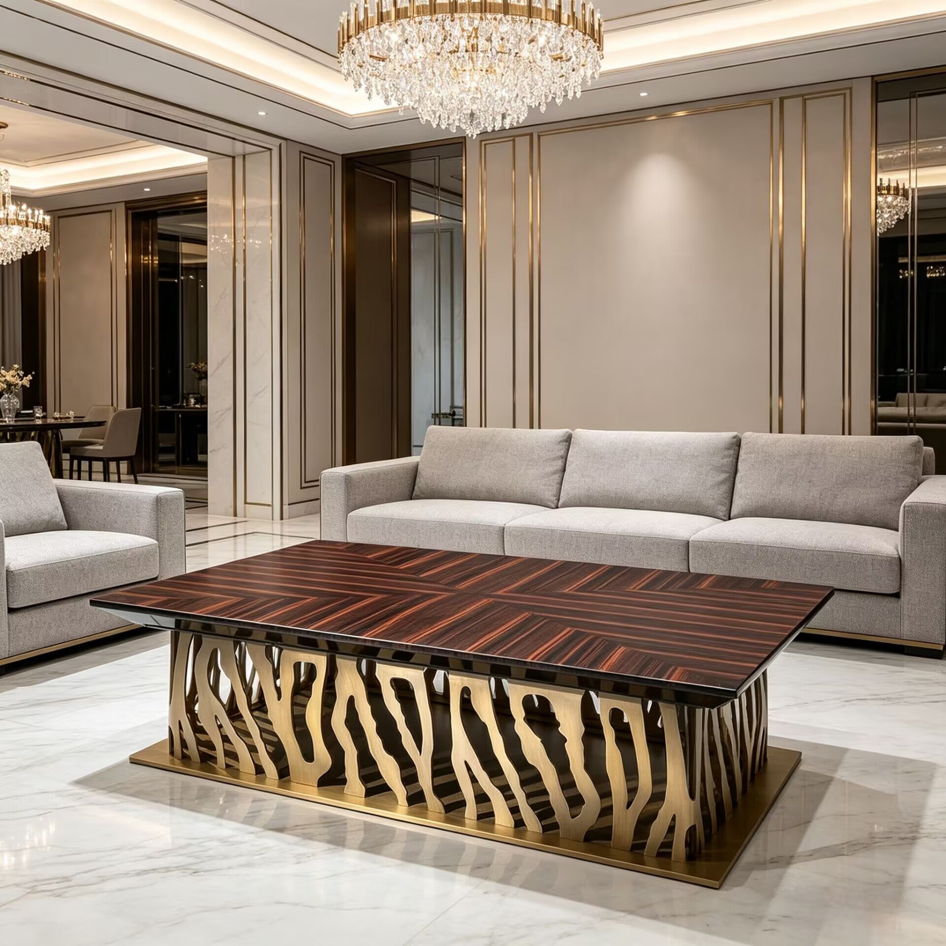Italian Simplicity Stainless Steel Solid Wood Rectangular Coffee Table