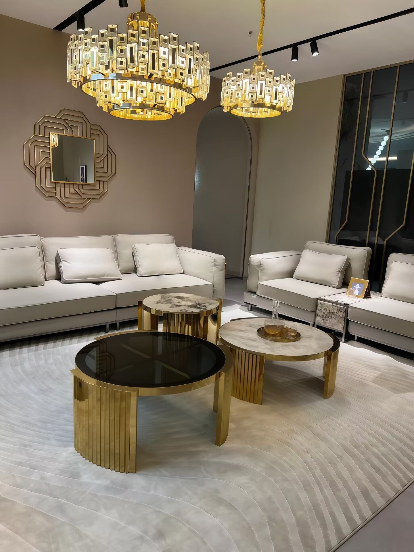 Creativity Stainless Steel Marble Circular Combination Coffee Table